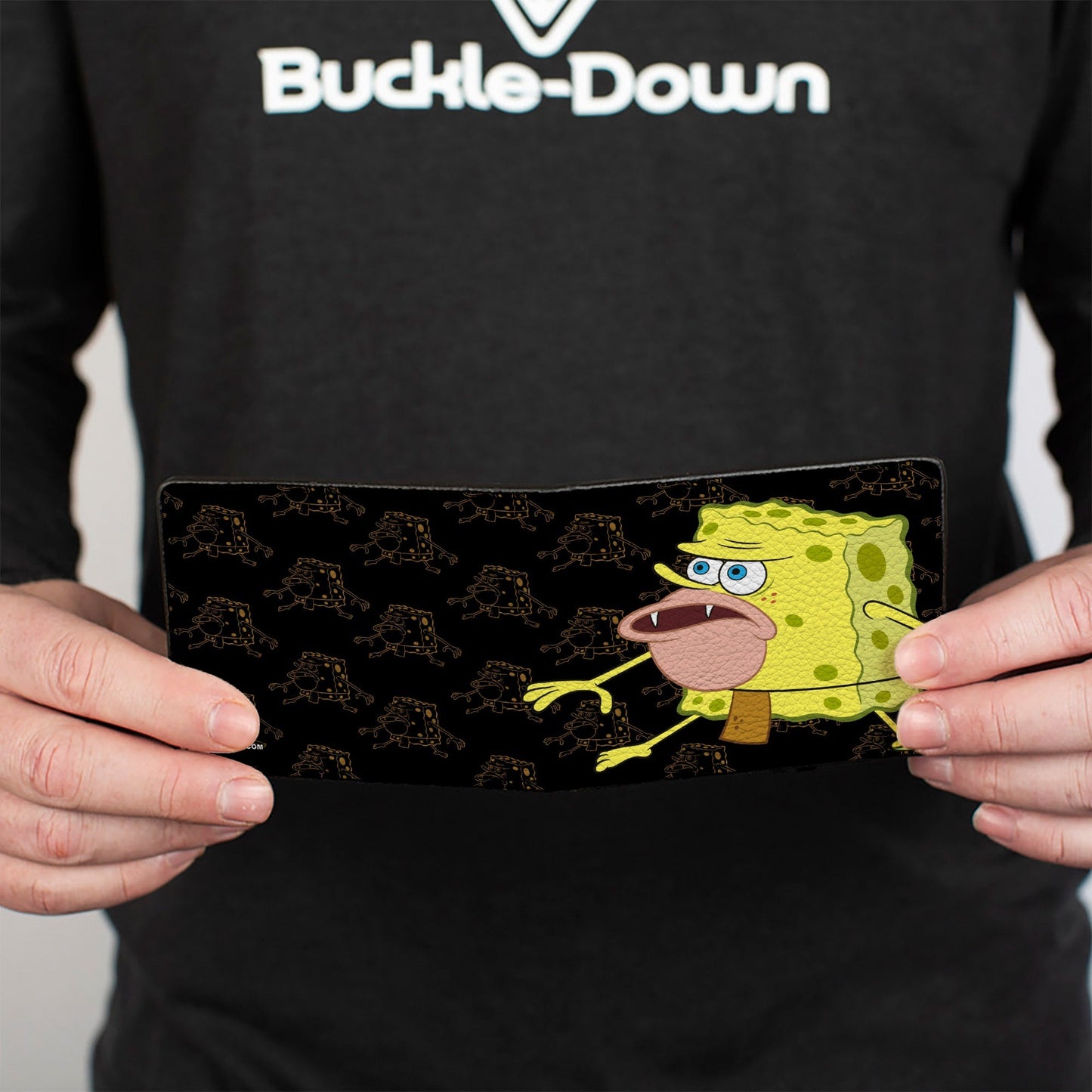 SpongeBob SquarePants Bi - Fold Wallet Primitive Sponge Pose Outline Premium Vegan Leather Black Brown - Paramount Shop