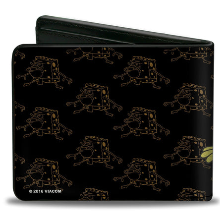 SpongeBob SquarePants Bi - Fold Wallet Primitive Sponge Pose Outline Premium Vegan Leather Black Brown - Paramount Shop