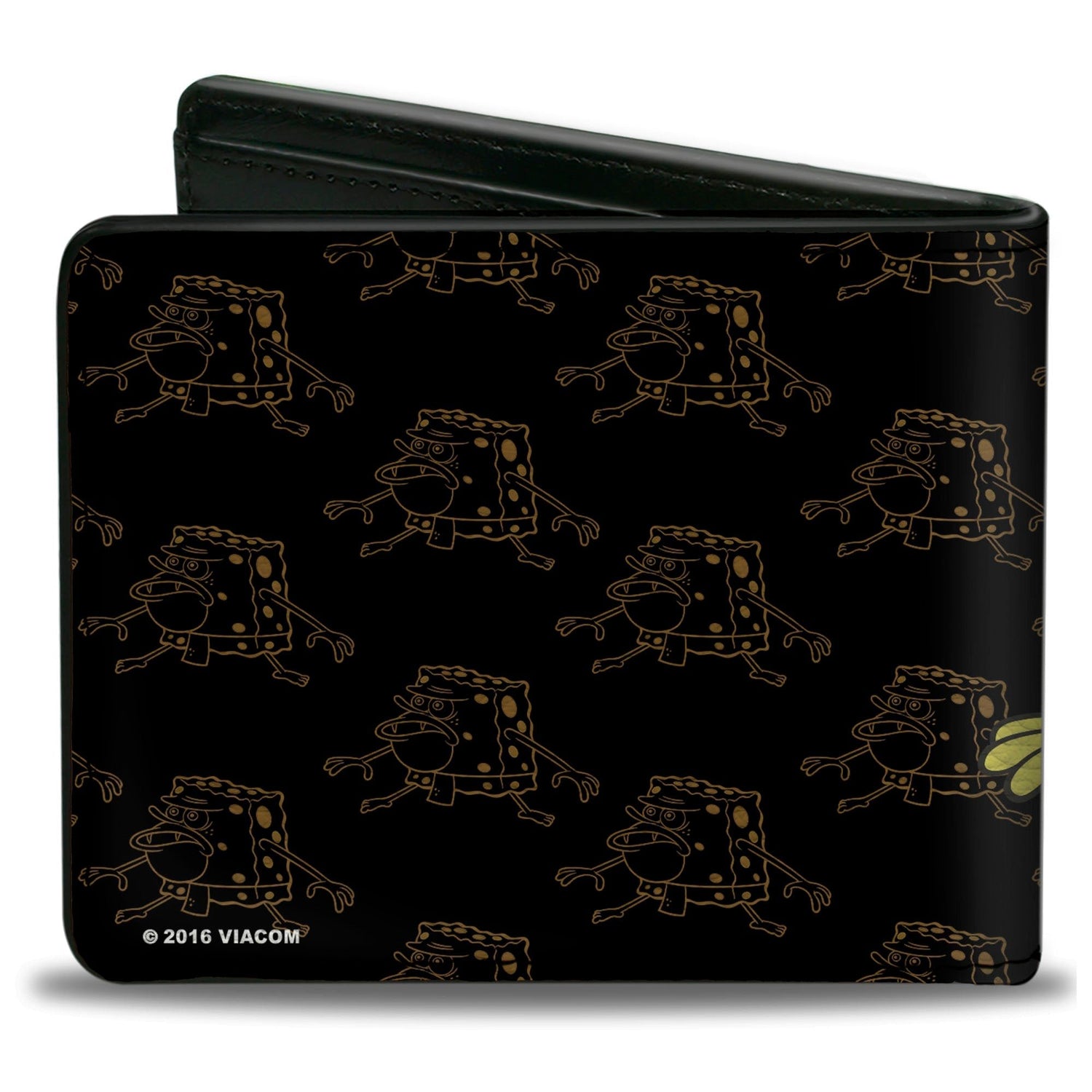SpongeBob SquarePants Bi - Fold Wallet Primitive Sponge Pose Outline Premium Vegan Leather Black Brown - Paramount Shop