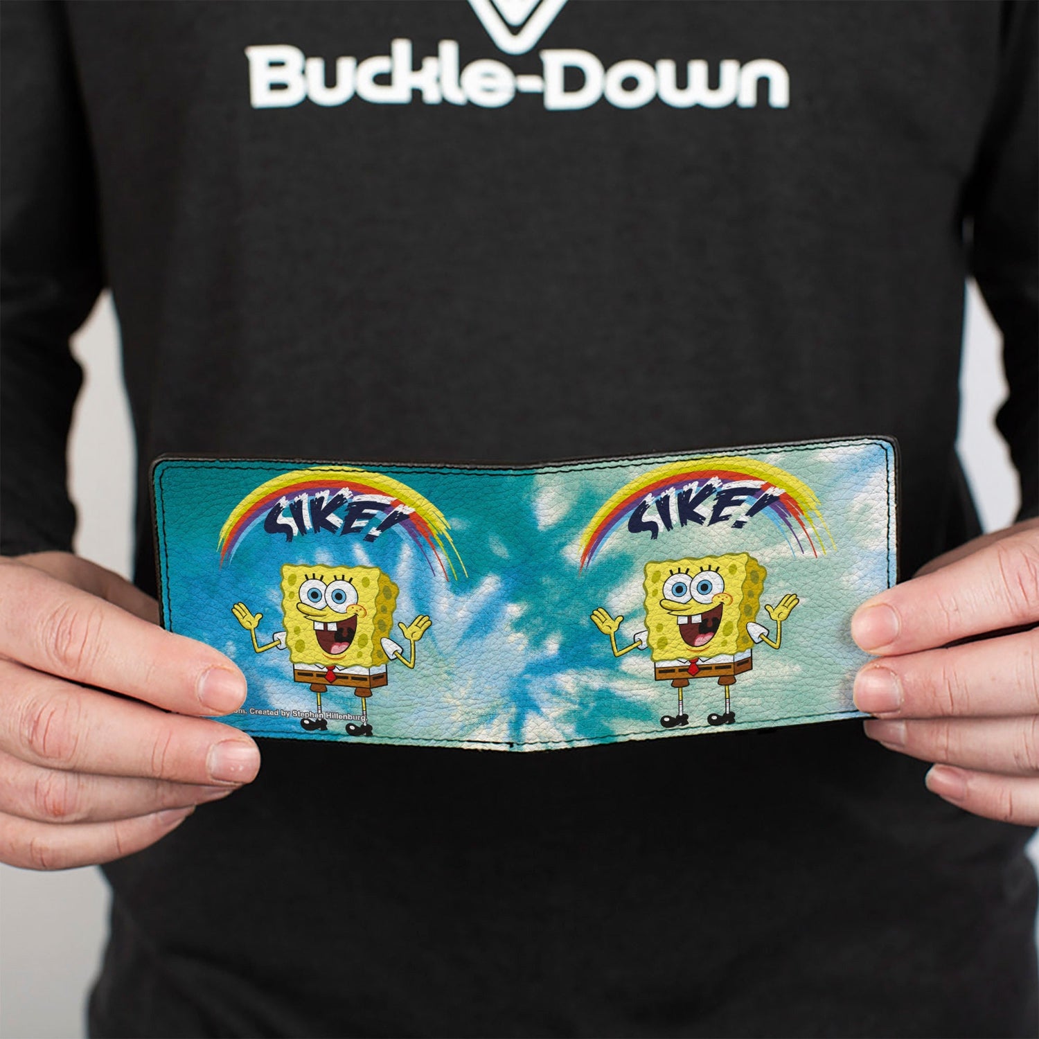 SpongeBob SquarePants Bi - Fold Wallet Rainbow SIKE! Pose Men's Vegan Leather Blues - Paramount Shop