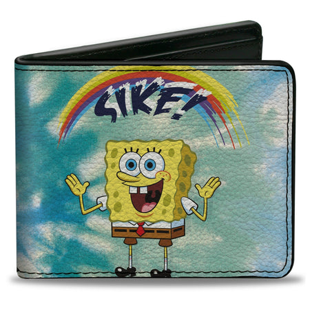 SpongeBob SquarePants Bi - Fold Wallet Rainbow SIKE! Pose Men's Vegan Leather Blues - Paramount Shop