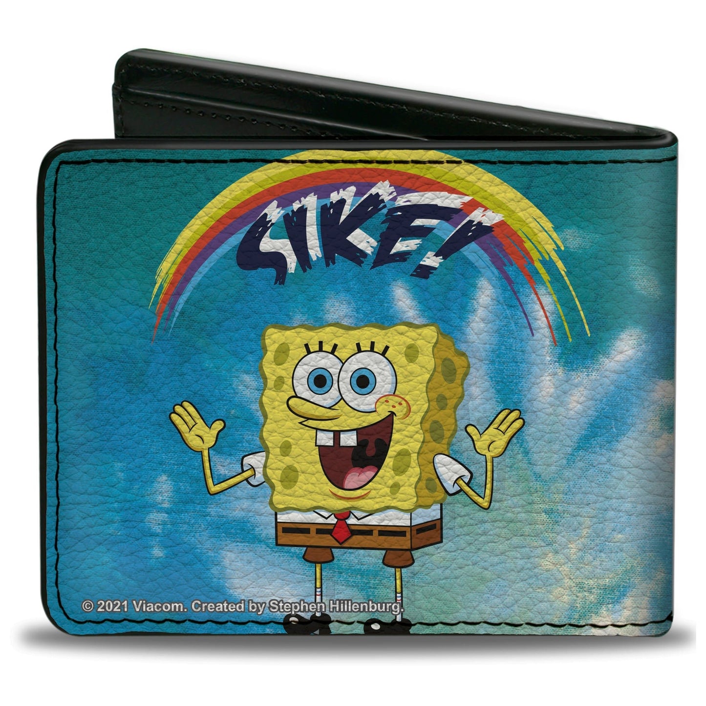 SpongeBob SquarePants Bi - Fold Wallet Rainbow SIKE! Pose Men's Vegan Leather Blues - Paramount Shop