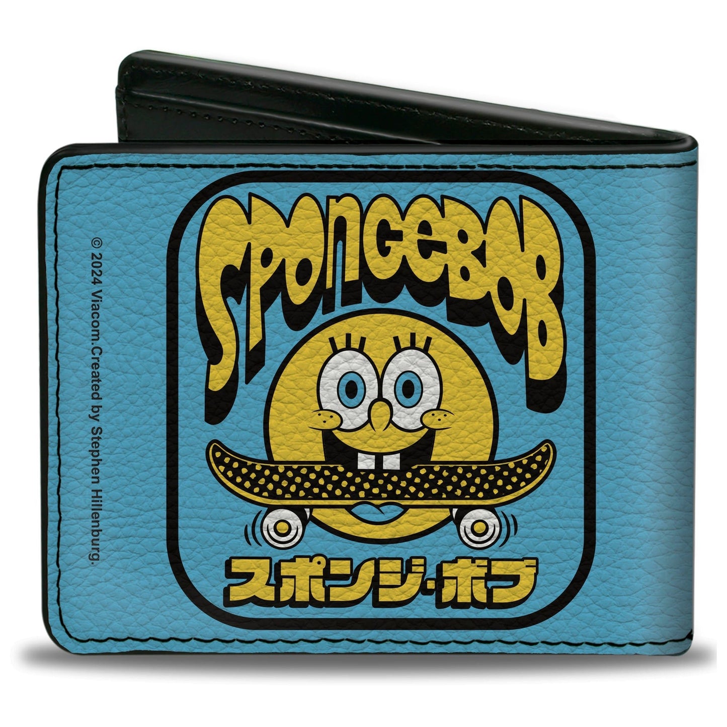 SpongeBob SquarePants Bi - Fold Wallet Skateboard Smile Face Japanese Text Blue Black Yellow - Paramount Shop