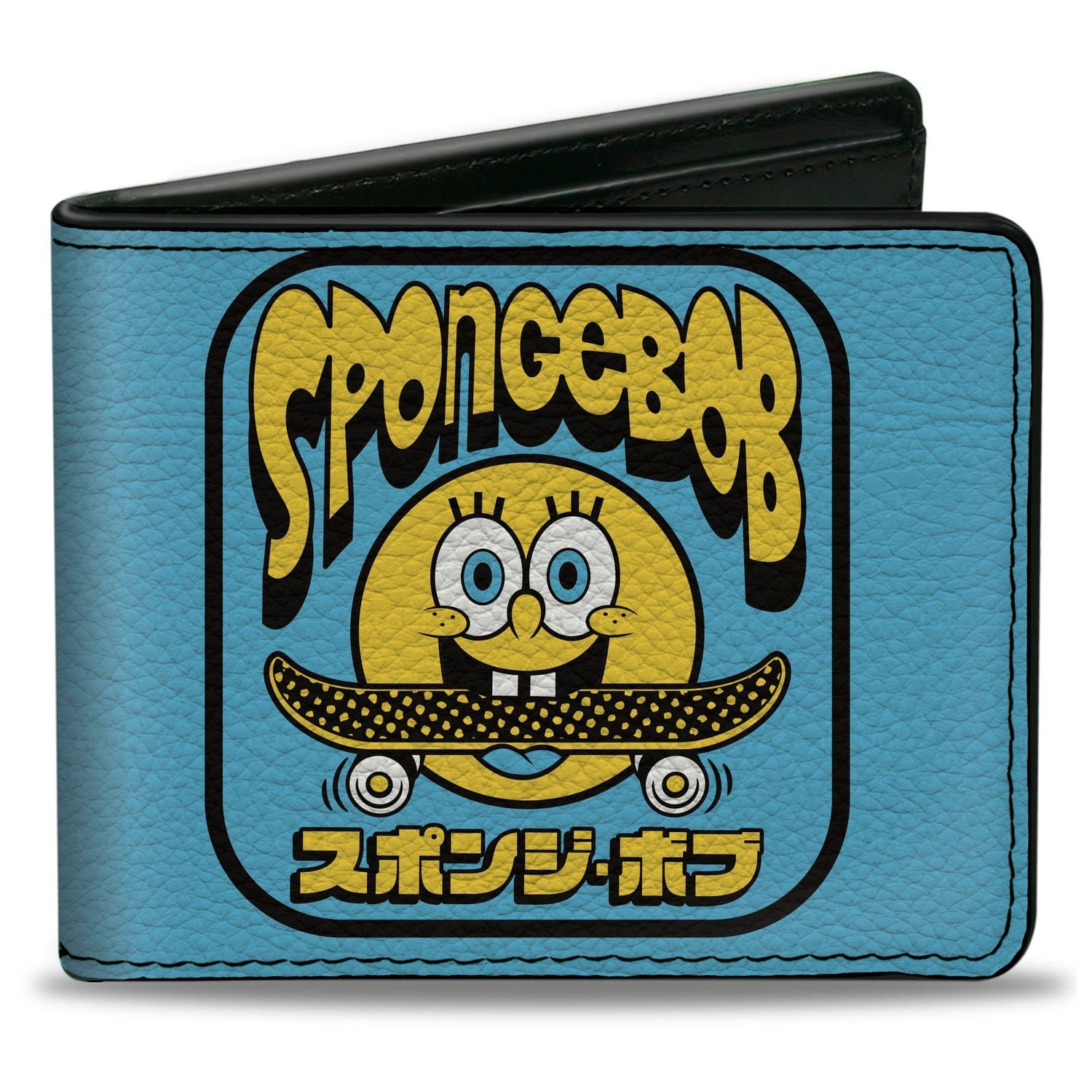 SpongeBob SquarePants Bi - Fold Wallet Skateboard Smile Face Japanese Text Blue Black Yellow - Paramount Shop
