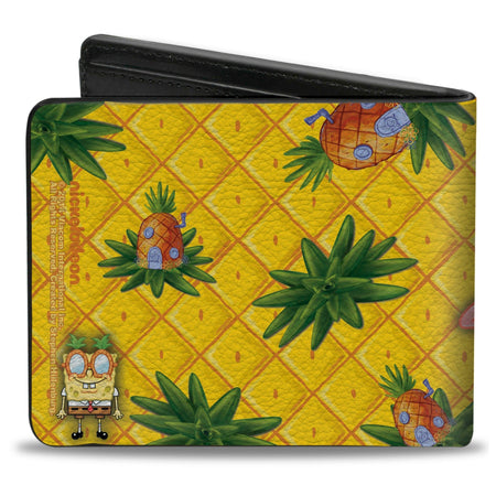 SpongeBob SquarePants Bi - Fold Wallet SpongeBob & Patrick Starfish Pose Pineapple Gold Vegan Leather. - Paramount Shop