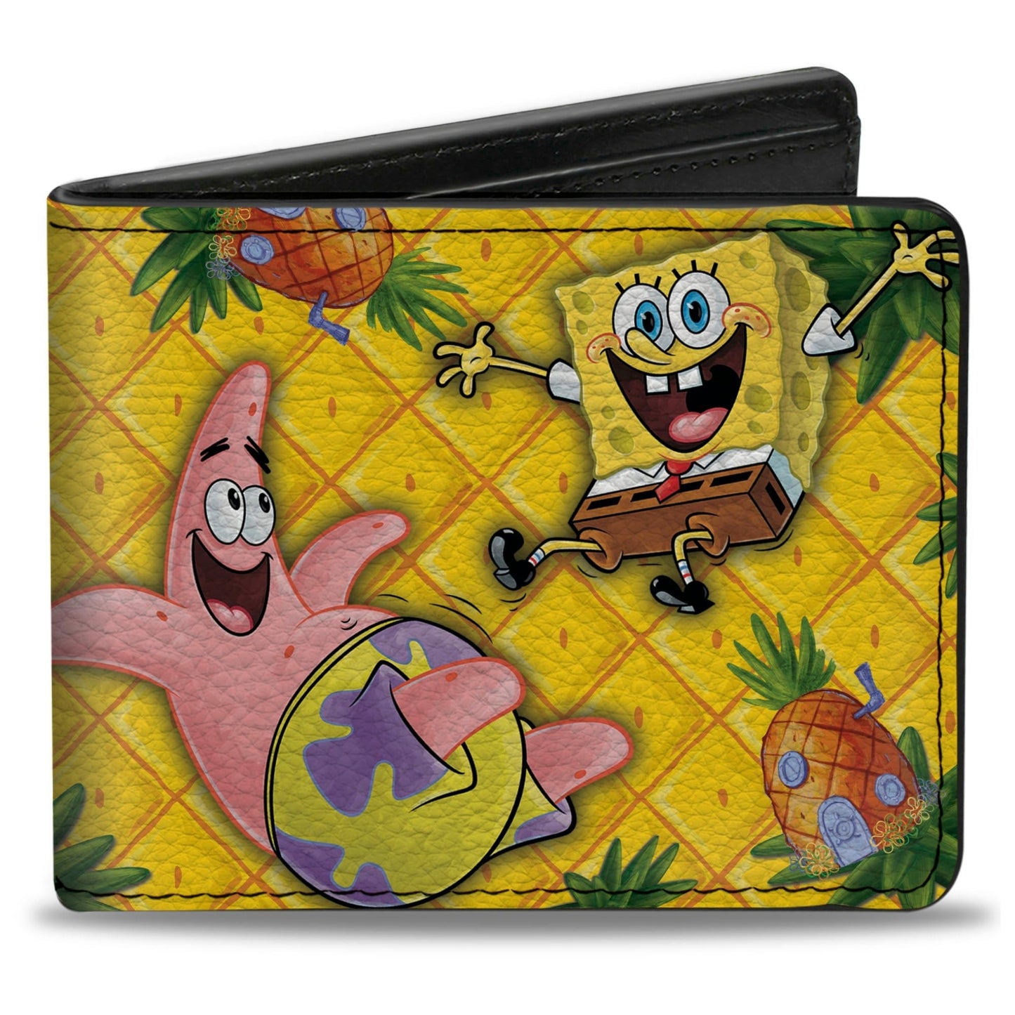 SpongeBob SquarePants Bi - Fold Wallet SpongeBob & Patrick Starfish Pose Pineapple Gold Vegan Leather. - Paramount Shop