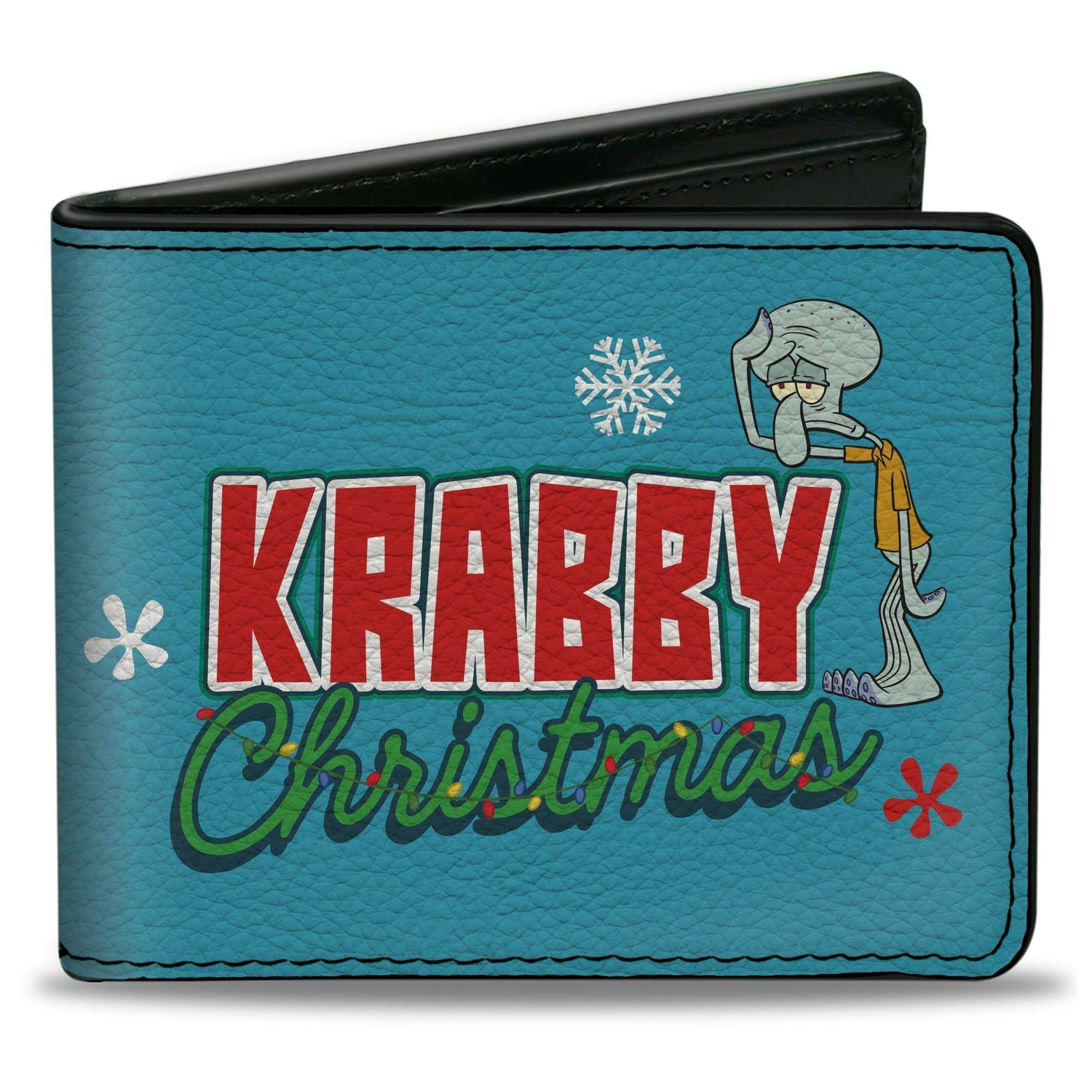 SpongeBob SquarePants Bi - Fold Wallet Squidward Krabby Christmas Pose Vegan Leather Blue - Paramount Shop
