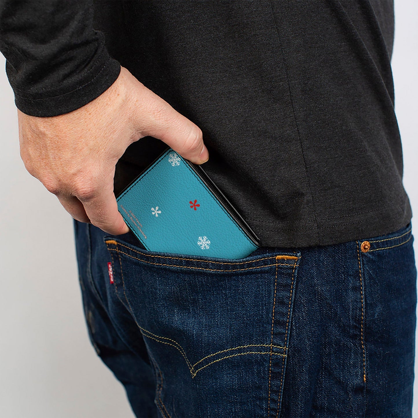 SpongeBob SquarePants Bi - Fold Wallet Squidward Krabby Christmas Pose Vegan Leather Blue - Paramount Shop