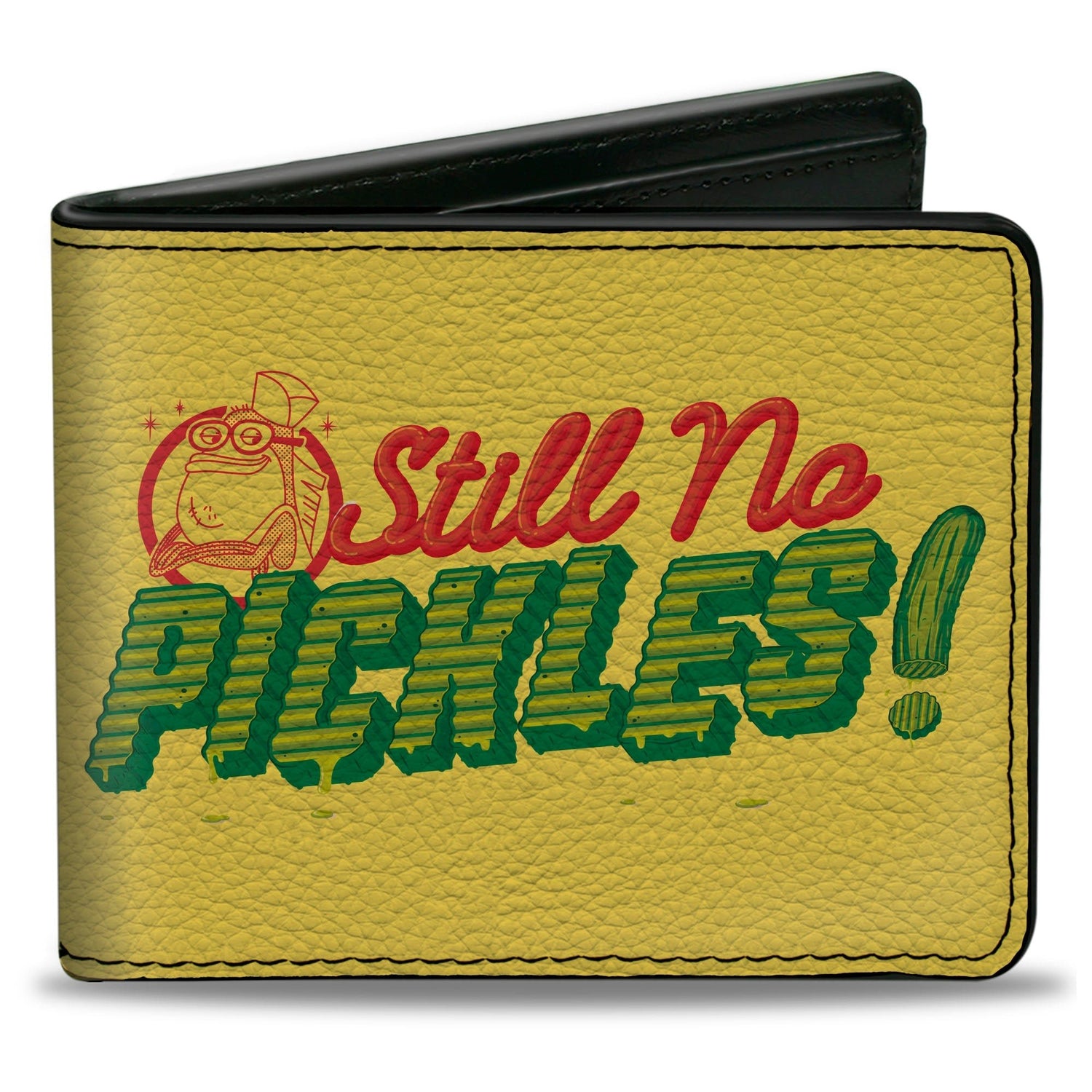 SpongeBob SquarePants Bi - Fold Wallet Still No Pickles Title Logo Vegan Leather Yellow/Multi Color - Paramount Shop