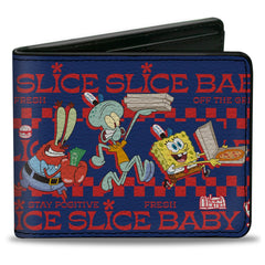 SpongeBob SquarePants Bi-Fold Wallet The Krusty Krab Crew SLICE SLICE BABY Pose Vegan Leather Blue/Red
