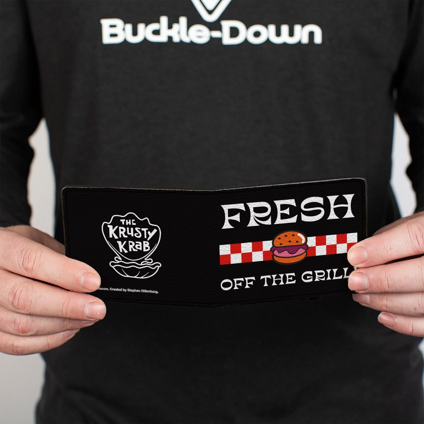 SpongeBob SquarePants Bi - Fold Wallet The Krusty Krab FRESH OFF THE GRILL Vegan Leather Black/White - Paramount Shop