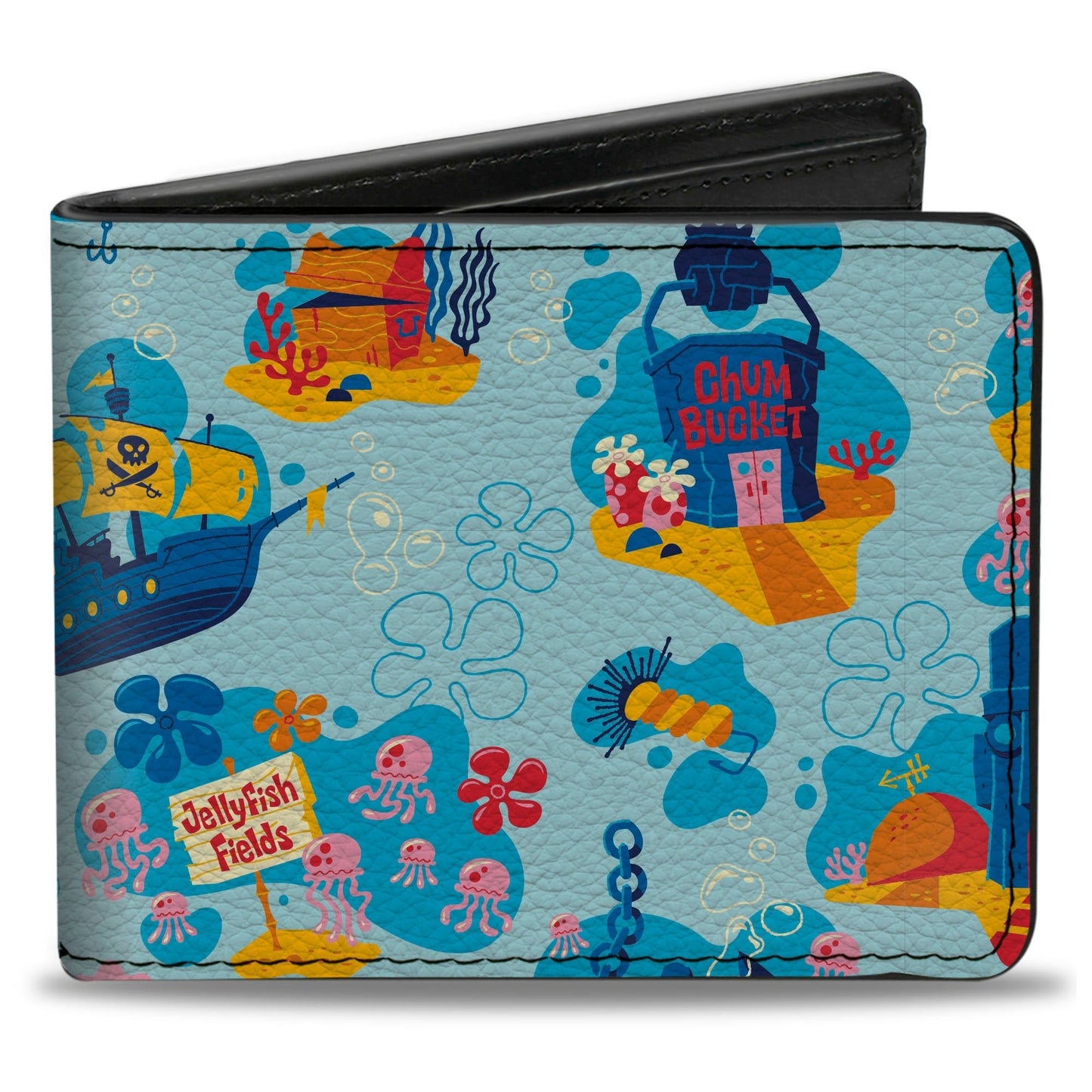 SpongeBob SquarePants Bi - Fold Wallet Under the Sea Icons Collage Premium Vegan Leather Blues - Paramount Shop