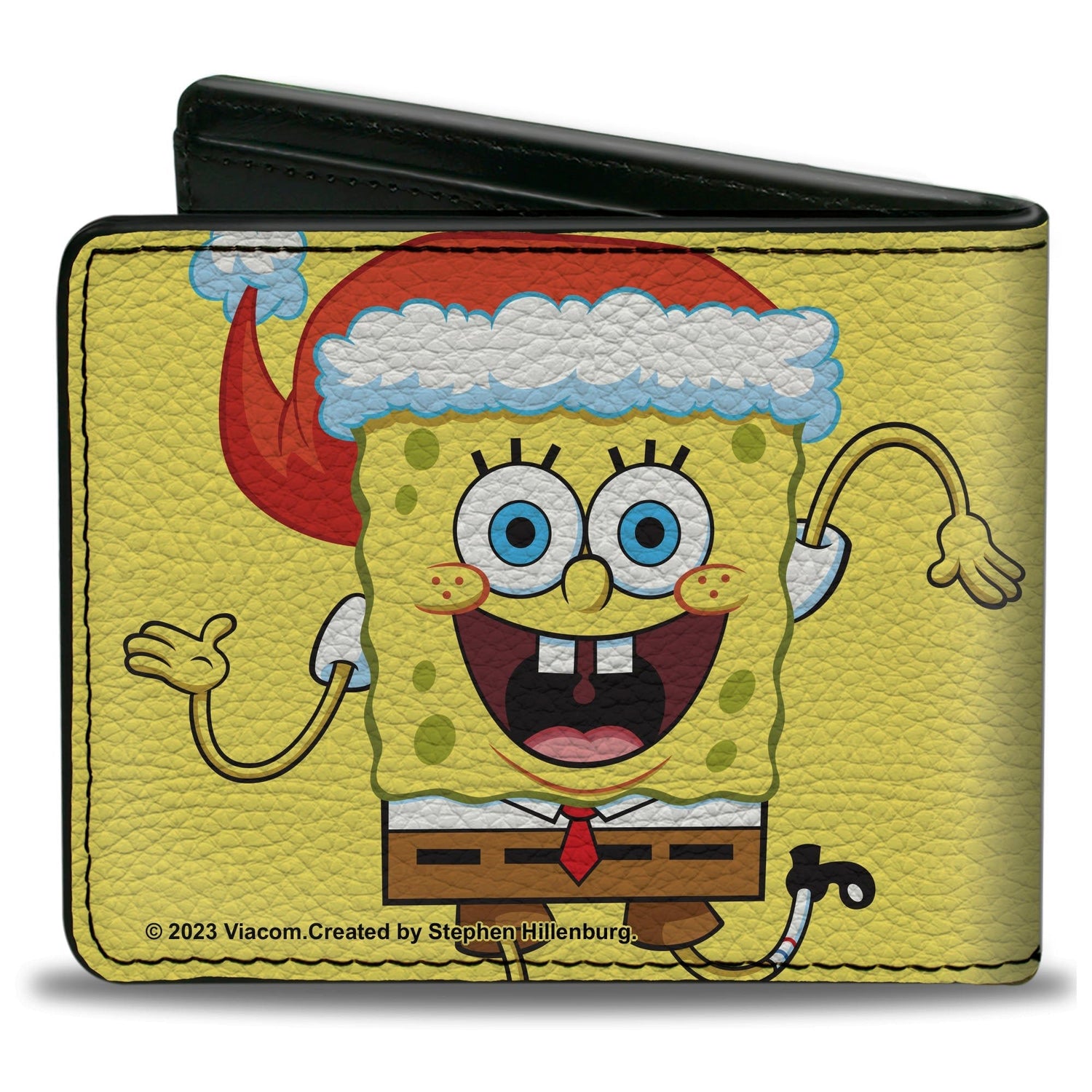 SpongeBob SquarePants Bi - Fold Wallet Wavy Arms Santa Holiday Christmas Pose Men's Yellow - Paramount Shop