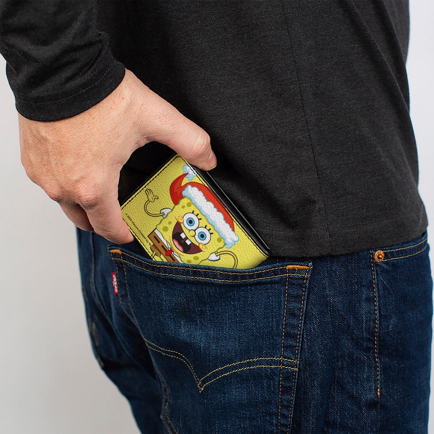SpongeBob SquarePants Bi - Fold Wallet Wavy Arms Santa Holiday Christmas Pose Men's Yellow - Paramount Shop