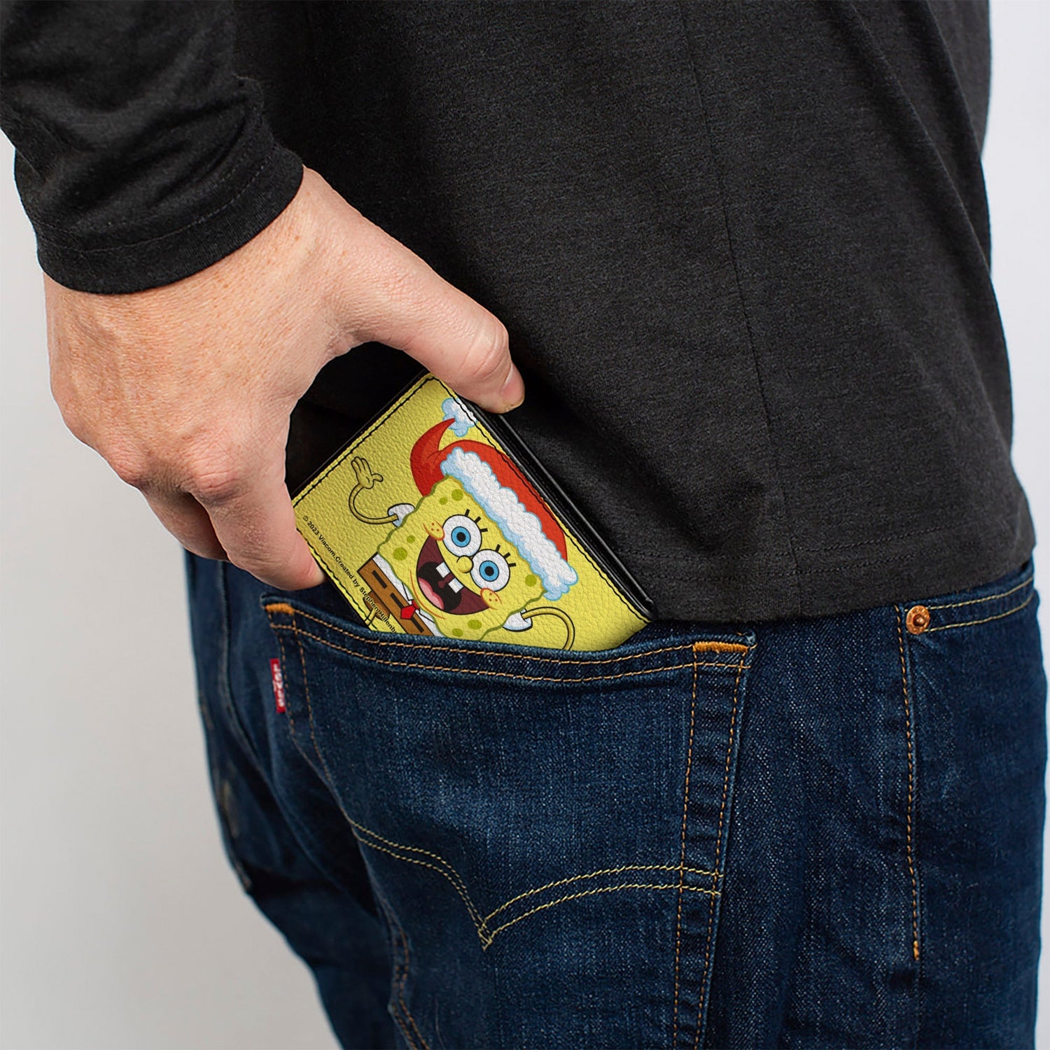SpongeBob SquarePants Bi - Fold Wallet Wavy Arms Santa Holiday Christmas Pose Men's Yellow - Paramount Shop