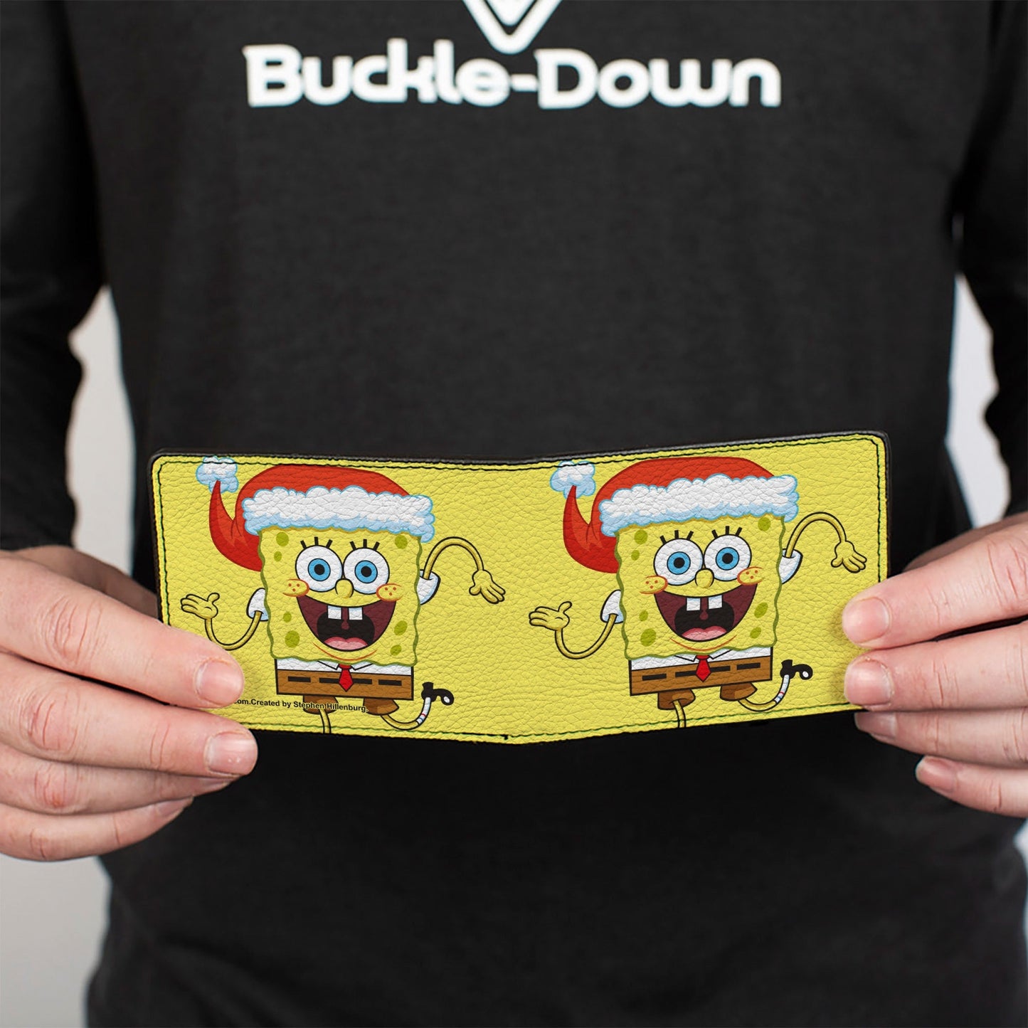 SpongeBob SquarePants Bi - Fold Wallet Wavy Arms Santa Holiday Christmas Pose Men's Yellow - Paramount Shop