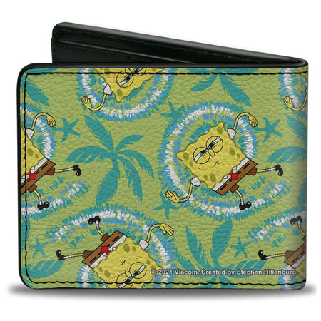 SpongeBob SquarePants Bi - Fold Wallet Wavy Noodle Arm Pose Tropical Tie Dye Green Blue White - Paramount Shop