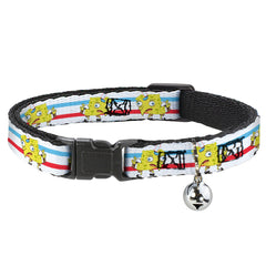 SpongeBob SquarePants Cat Collar Mocking Pose Stripe White Blue Red Breakaway with Bell