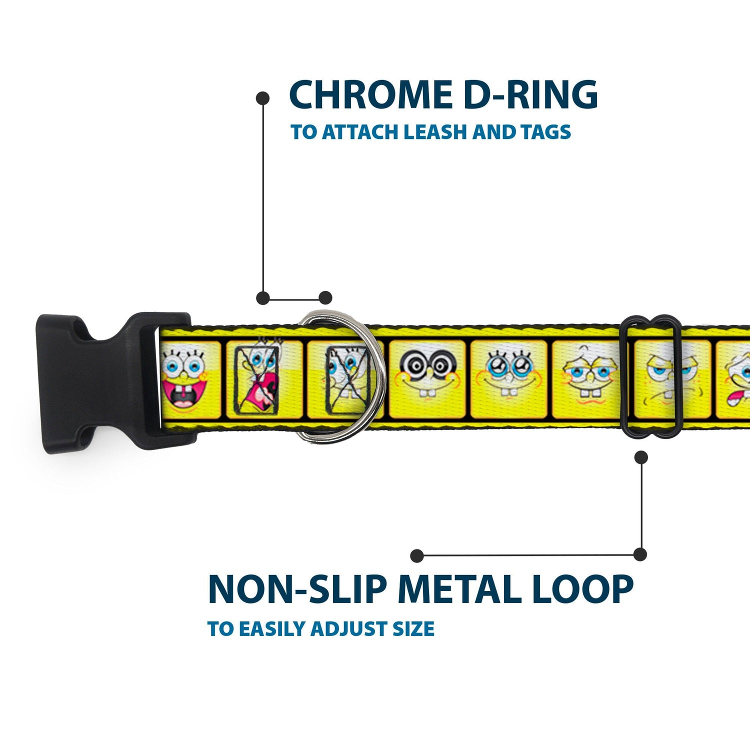 SpongeBob SquarePants Dog Collar 10 - Expressions Filmstrip Vibrant Yellows/Black/White - Paramount Shop