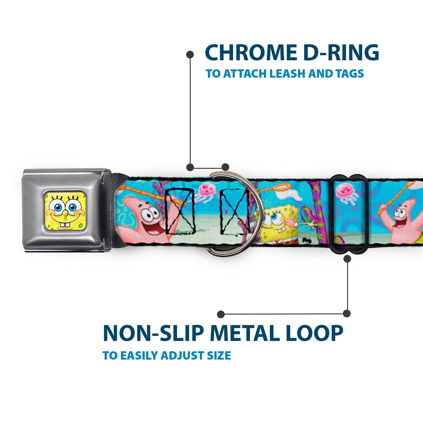 SpongeBob SquarePants Dog Collar 3D Face Jellyfishing Seatbelt Buckle - Paramount Shop
