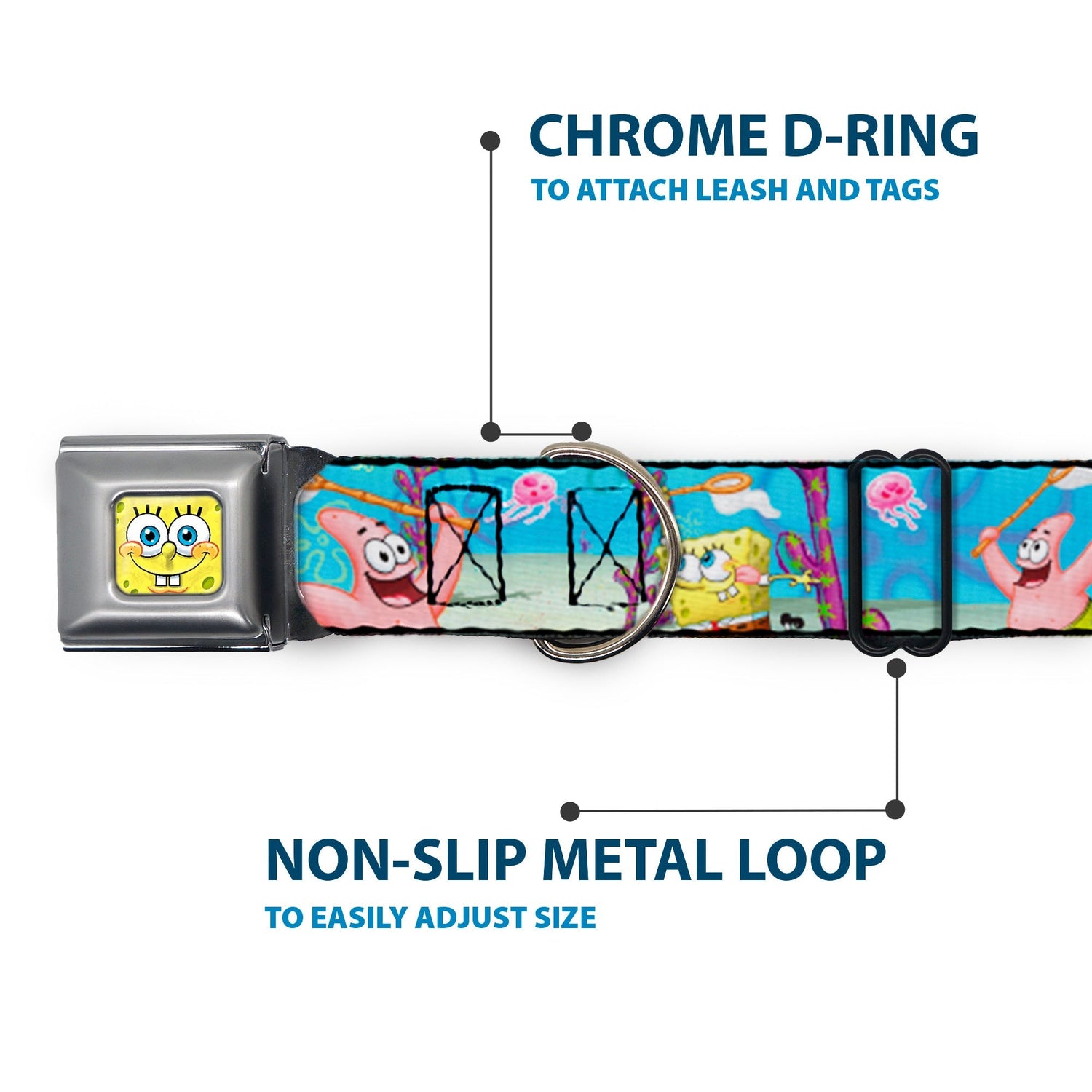 SpongeBob SquarePants Dog Collar 3D Face Jellyfishing Seatbelt Buckle - Paramount Shop