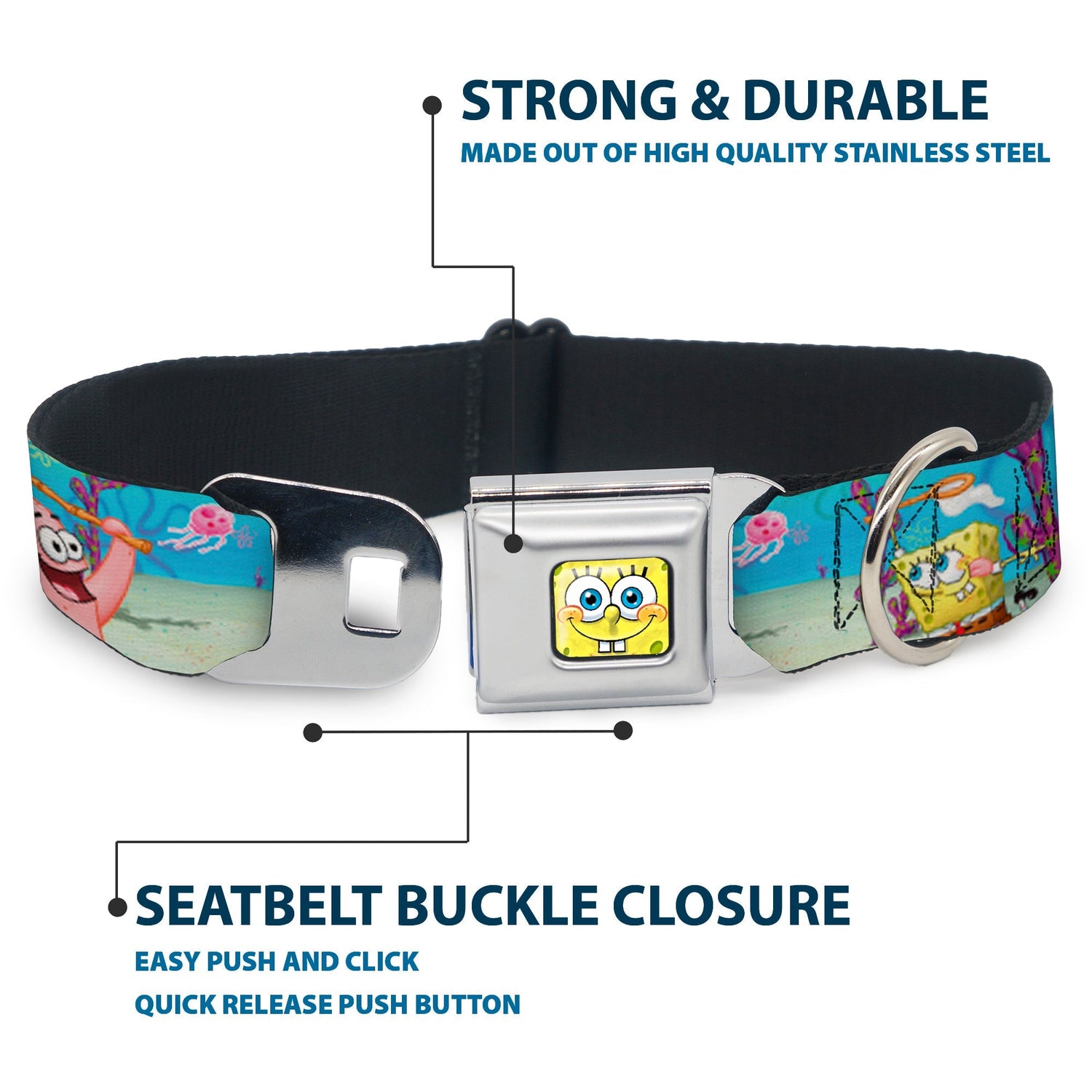 SpongeBob SquarePants Dog Collar 3D Face Jellyfishing Seatbelt Buckle - Paramount Shop