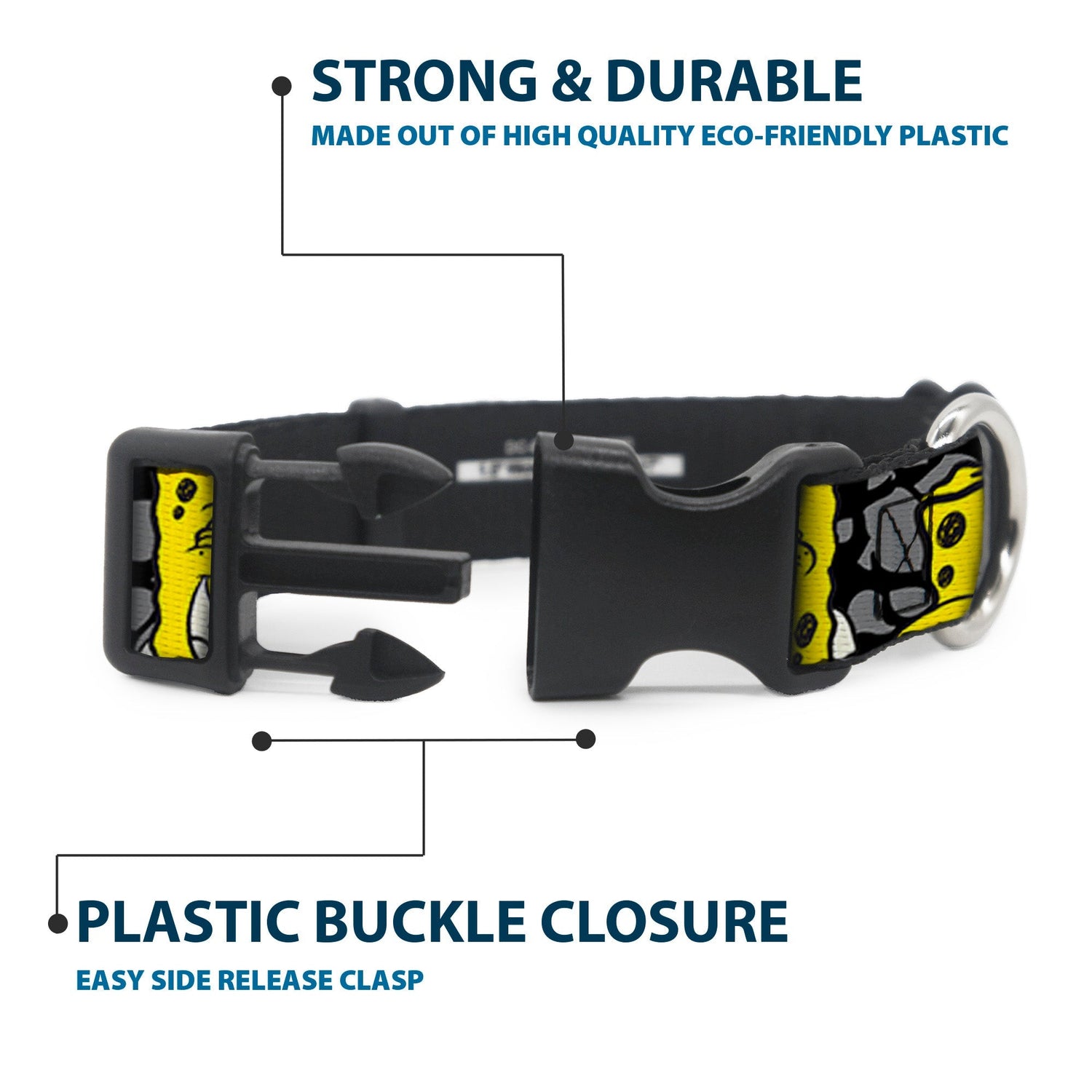 SpongeBob SquarePants Dog Collar 4 - CLOSE - UP Expressions Crackle Black/Gray/Yellow - Paramount Shop
