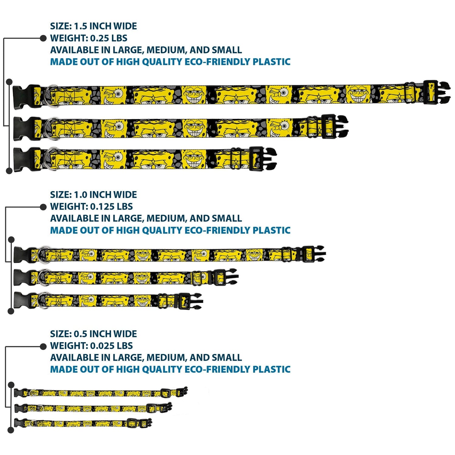 SpongeBob SquarePants Dog Collar 4 - CLOSE - UP Expressions Crackle Black/Gray/Yellow - Paramount Shop