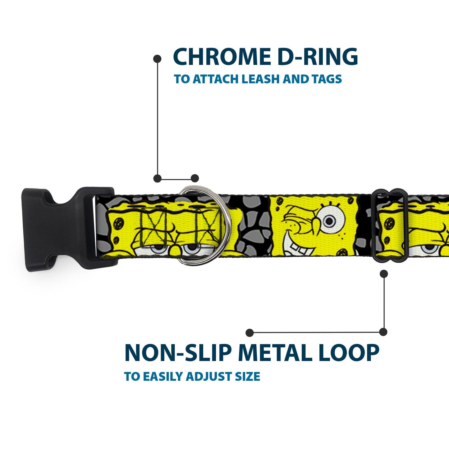 SpongeBob SquarePants Dog Collar 4 - CLOSE - UP Expressions Crackle Black/Gray/Yellow - Paramount Shop