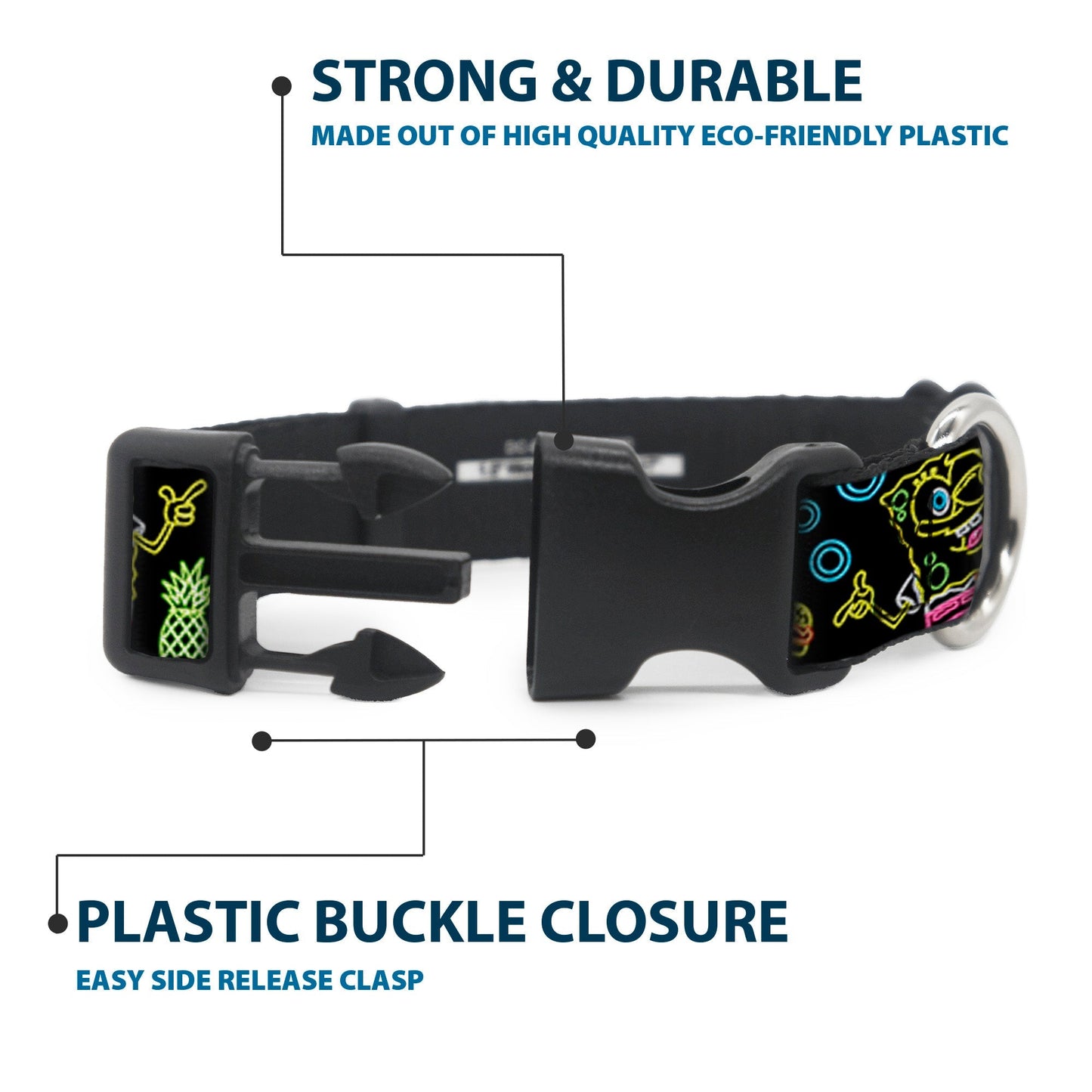 SpongeBob SquarePants Dog Collar Electric SpongeBob Poses/Elements Plastic Clip Black/Multi Color - Paramount Shop