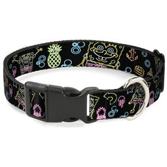 SpongeBob SquarePants Dog Collar Electric SpongeBob Poses/Elements Plastic Clip Black/Multi Color - 0.5" WIDE / SMALL