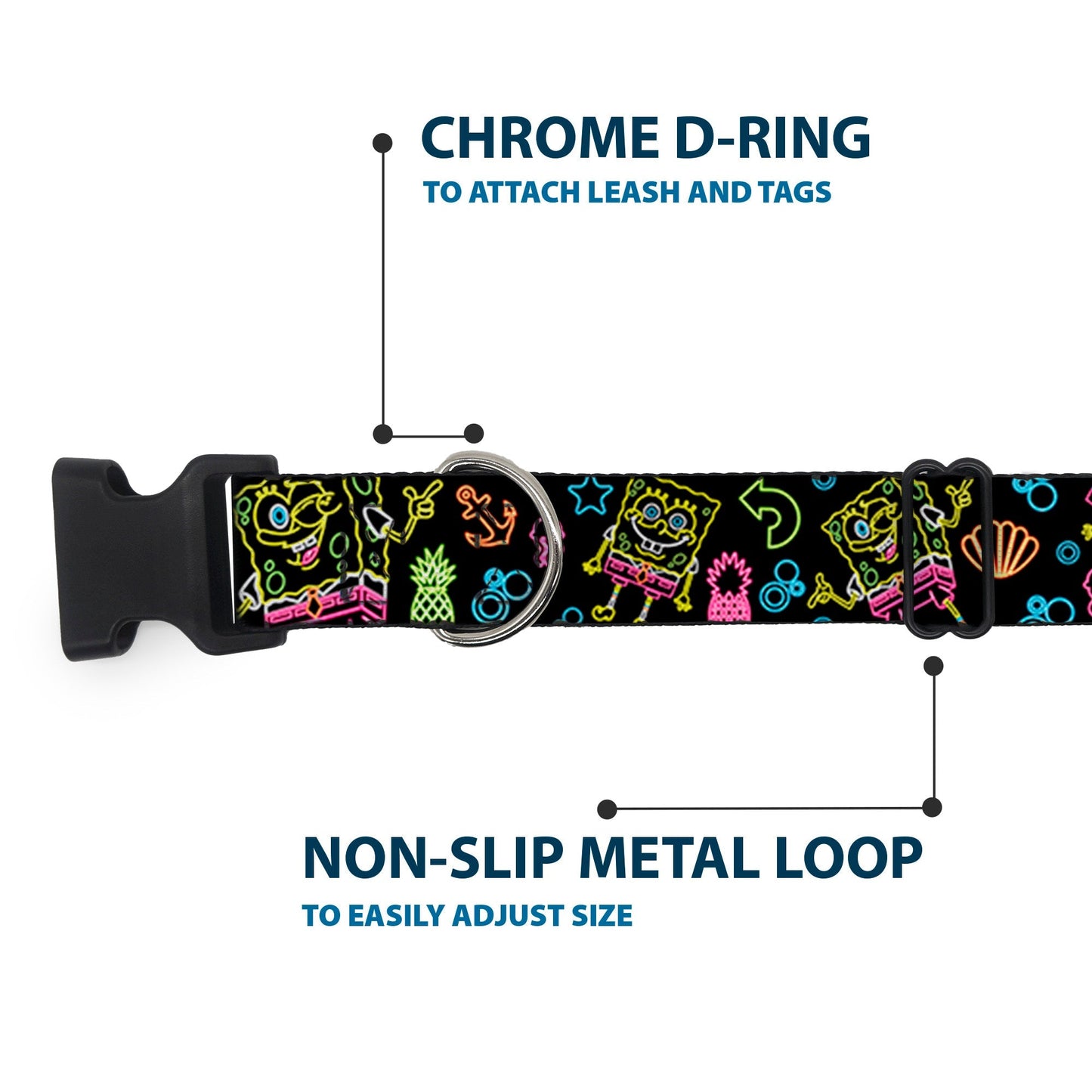 SpongeBob SquarePants Dog Collar Electric SpongeBob Poses/Elements Plastic Clip Black/Multi Color - Paramount Shop