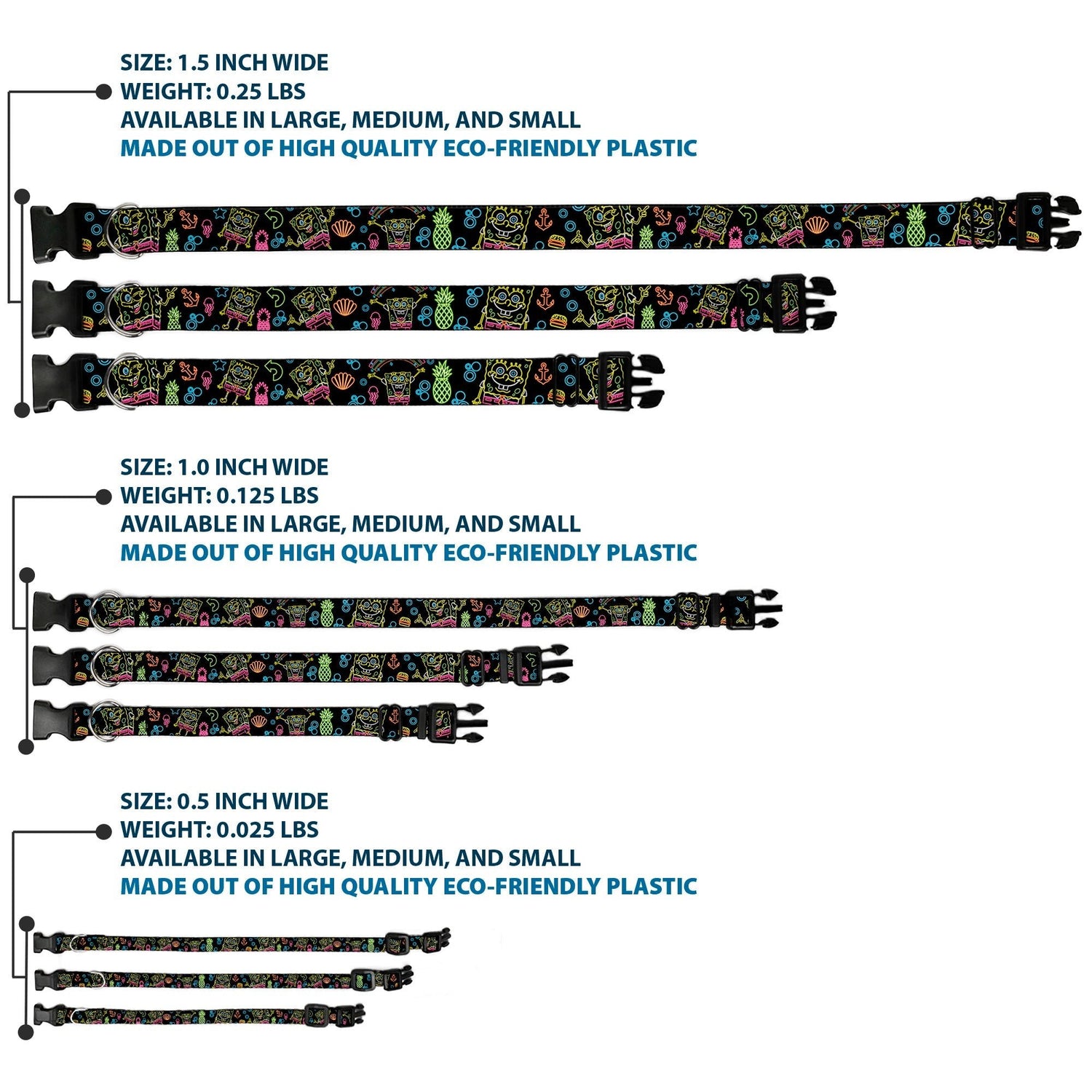 SpongeBob SquarePants Dog Collar Electric SpongeBob Poses/Elements Plastic Clip Black/Multi Color - Paramount Shop