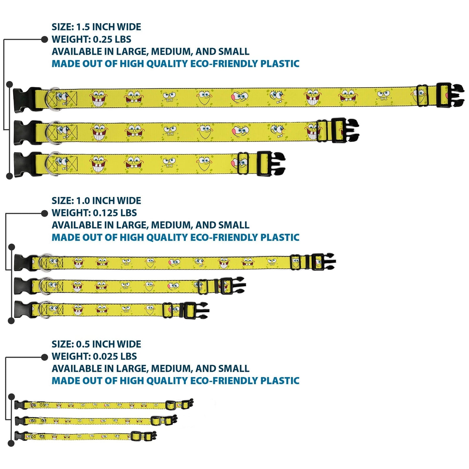 SpongeBob SquarePants Dog Collar Expressions Plastic Clip Yellow - Paramount Shop