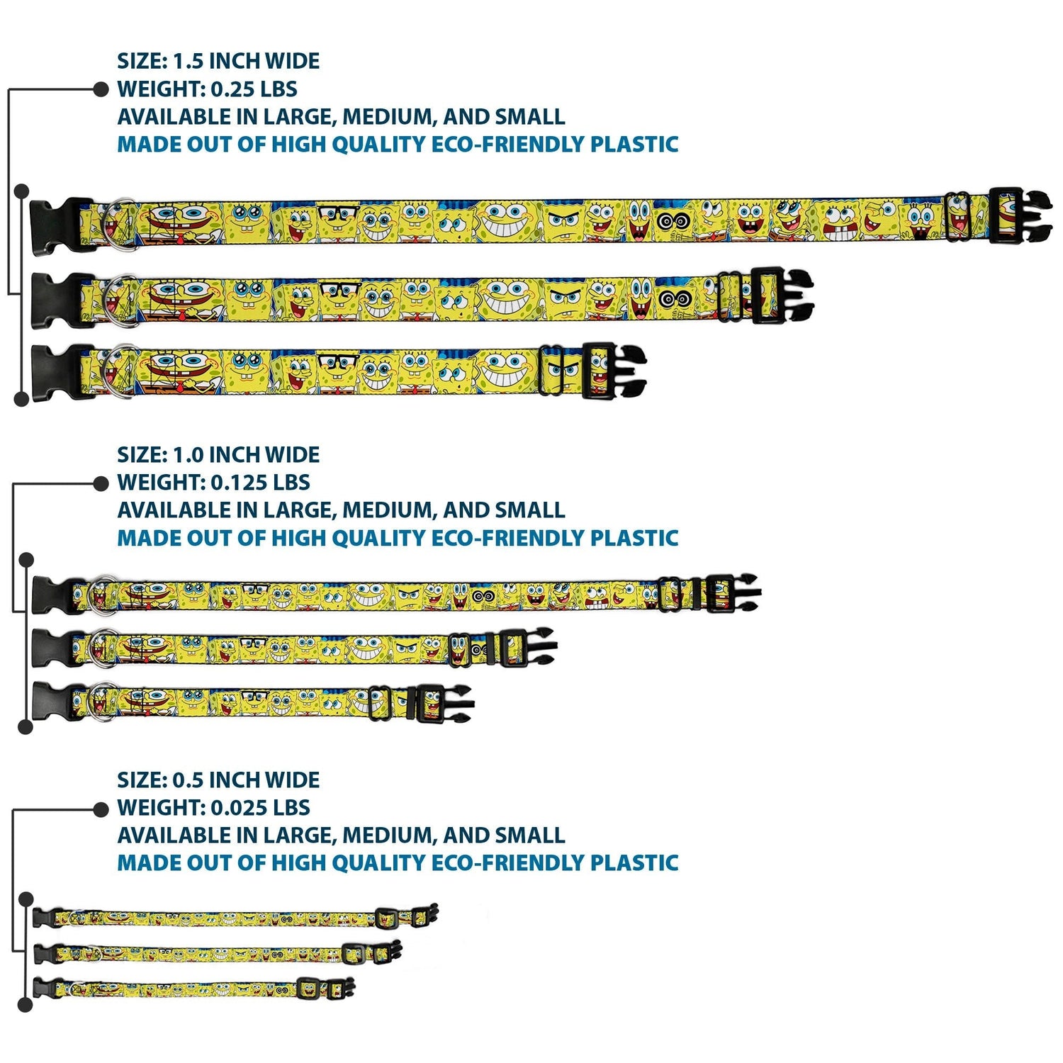 SpongeBob SquarePants Dog Collar Expressions Stripe Plastic Buckle Adjustable Blue - Paramount Shop