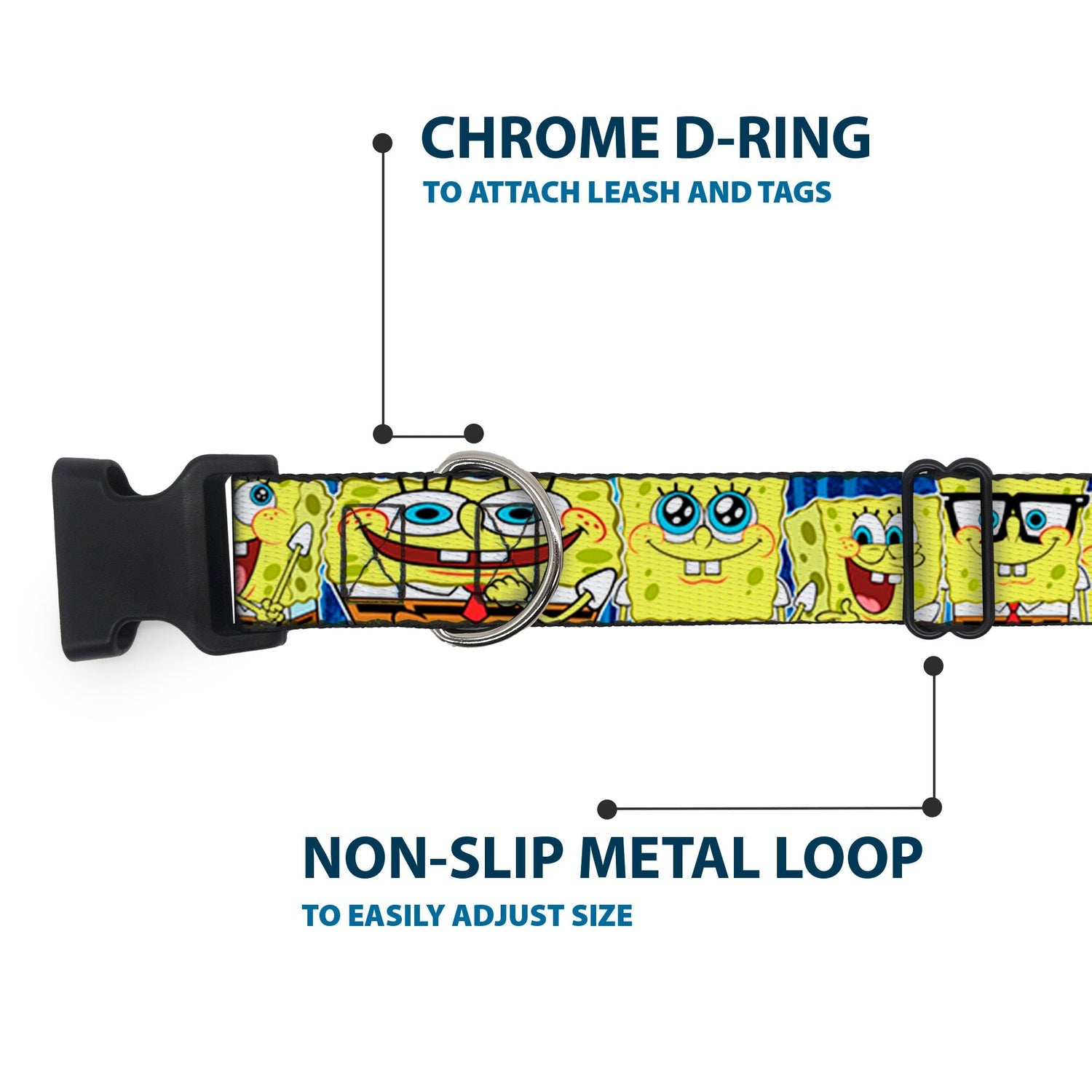 SpongeBob SquarePants Dog Collar Expressions Stripe Plastic Buckle Adjustable Blue - Paramount Shop