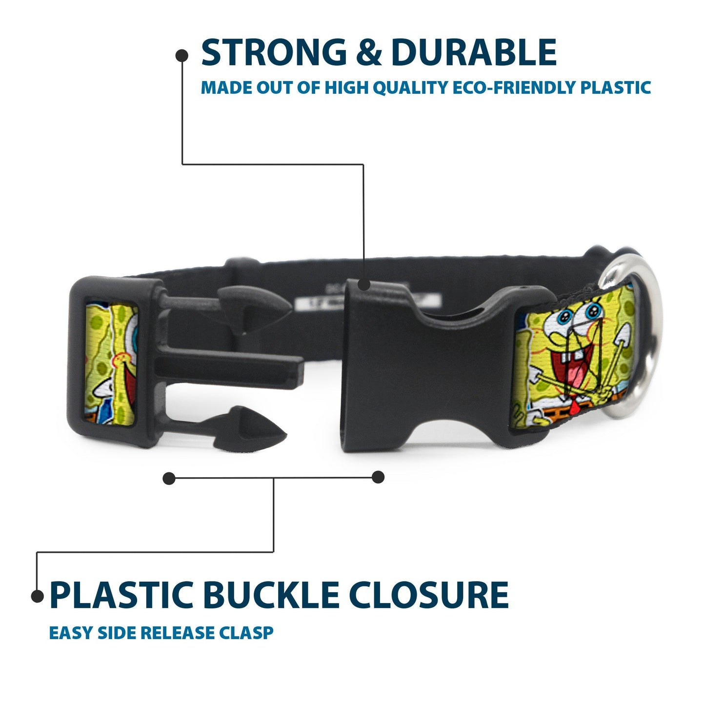 SpongeBob SquarePants Dog Collar Expressions Stripe Plastic Buckle Adjustable Blue - Paramount Shop