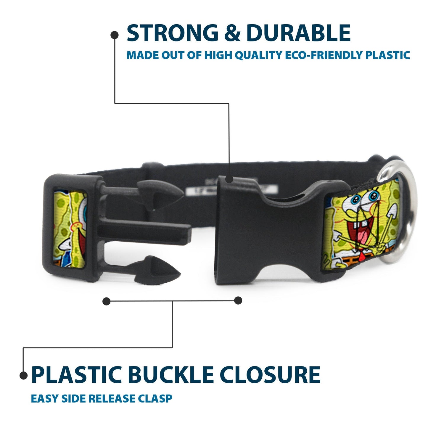 SpongeBob SquarePants Dog Collar Expressions Stripe Plastic Buckle Adjustable Blue - Paramount Shop