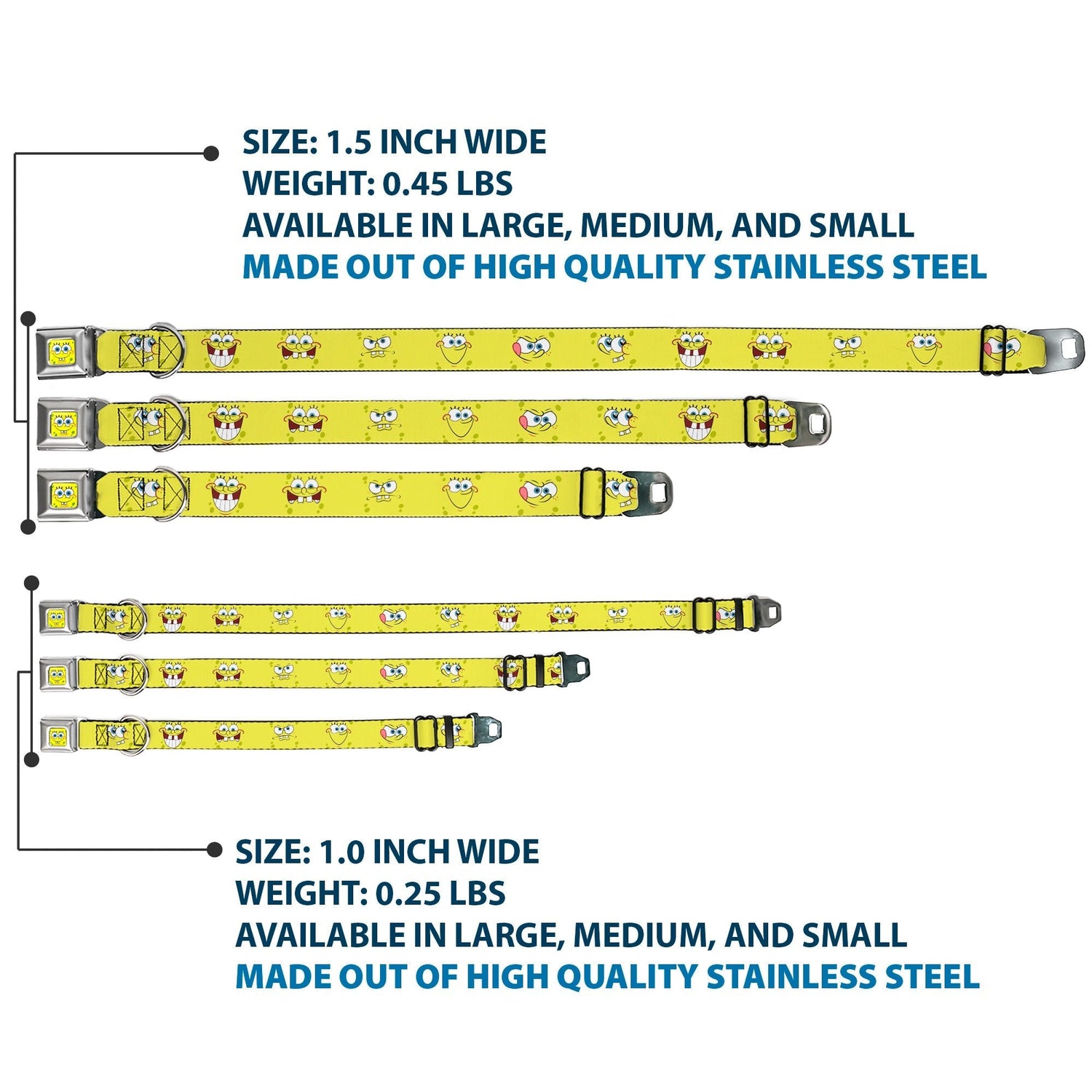 SpongeBob SquarePants Dog Collar Face Close - Up Seatbelt Buckle Yellow - Paramount Shop