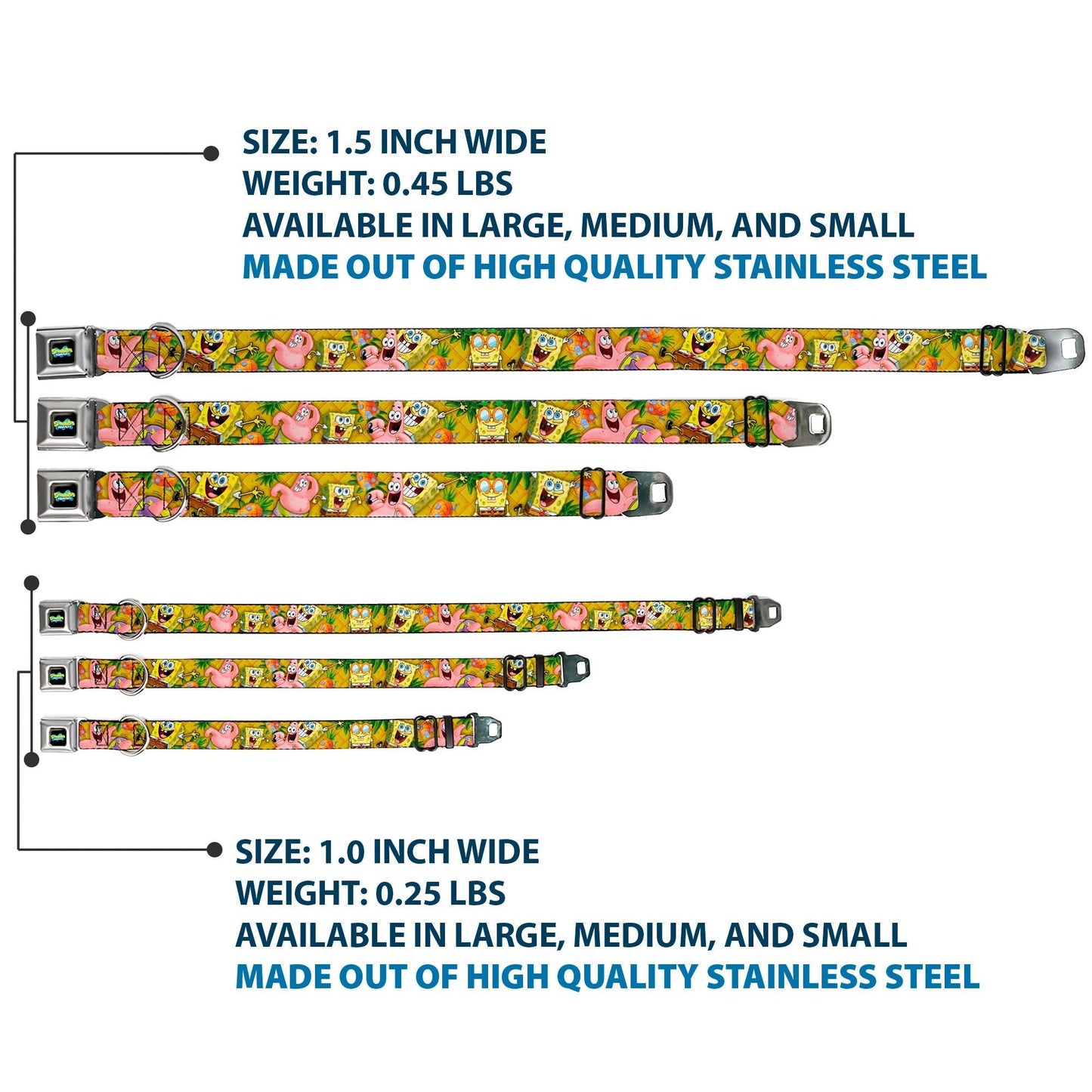 SpongeBob SquarePants Dog Collar Full Color SpongeBob & Patrick Poses Seatbelt Buckle Black - Paramount Shop