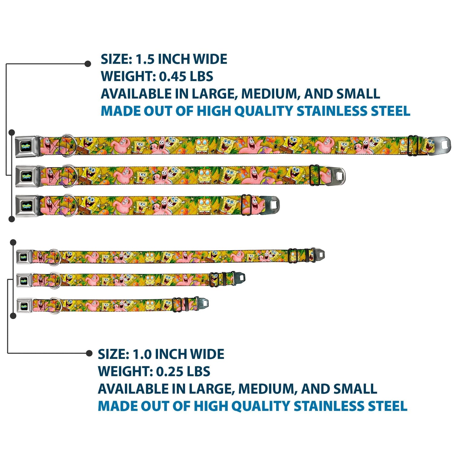 SpongeBob SquarePants Dog Collar Full Color SpongeBob & Patrick Poses Seatbelt Buckle Black - Paramount Shop