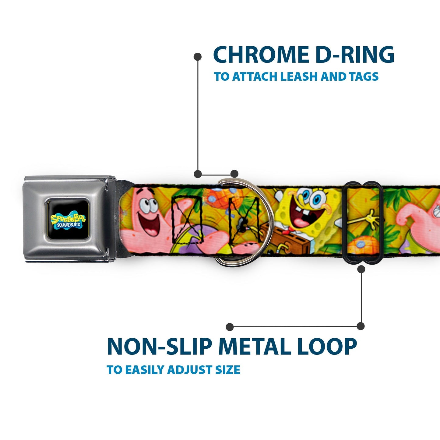 SpongeBob SquarePants Dog Collar Full Color SpongeBob & Patrick Poses Seatbelt Buckle Black - Paramount Shop