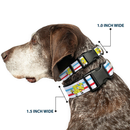 SpongeBob SquarePants Dog Collar Mocking Pose Stripe White/Blue/Red Plastic Clip - Paramount Shop