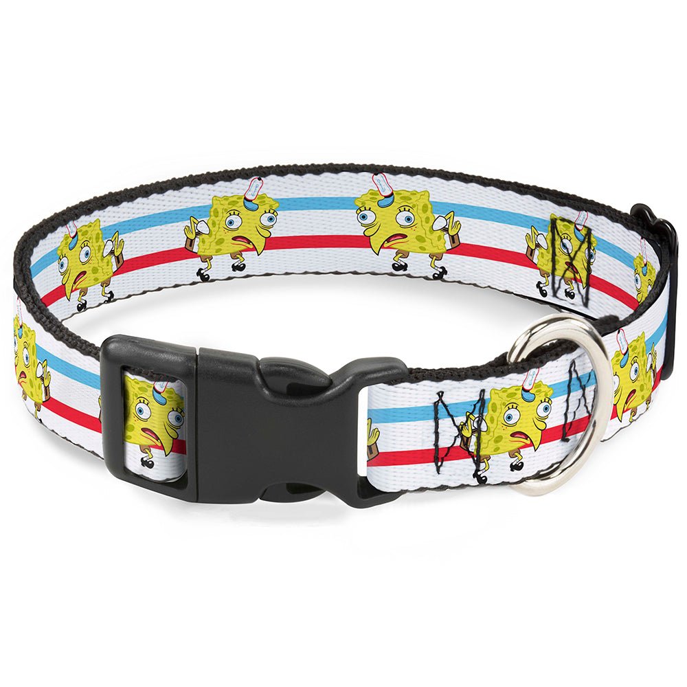 SpongeBob SquarePants Dog Collar Mocking Pose Stripe White/Blue/Red Plastic Clip - Paramount Shop