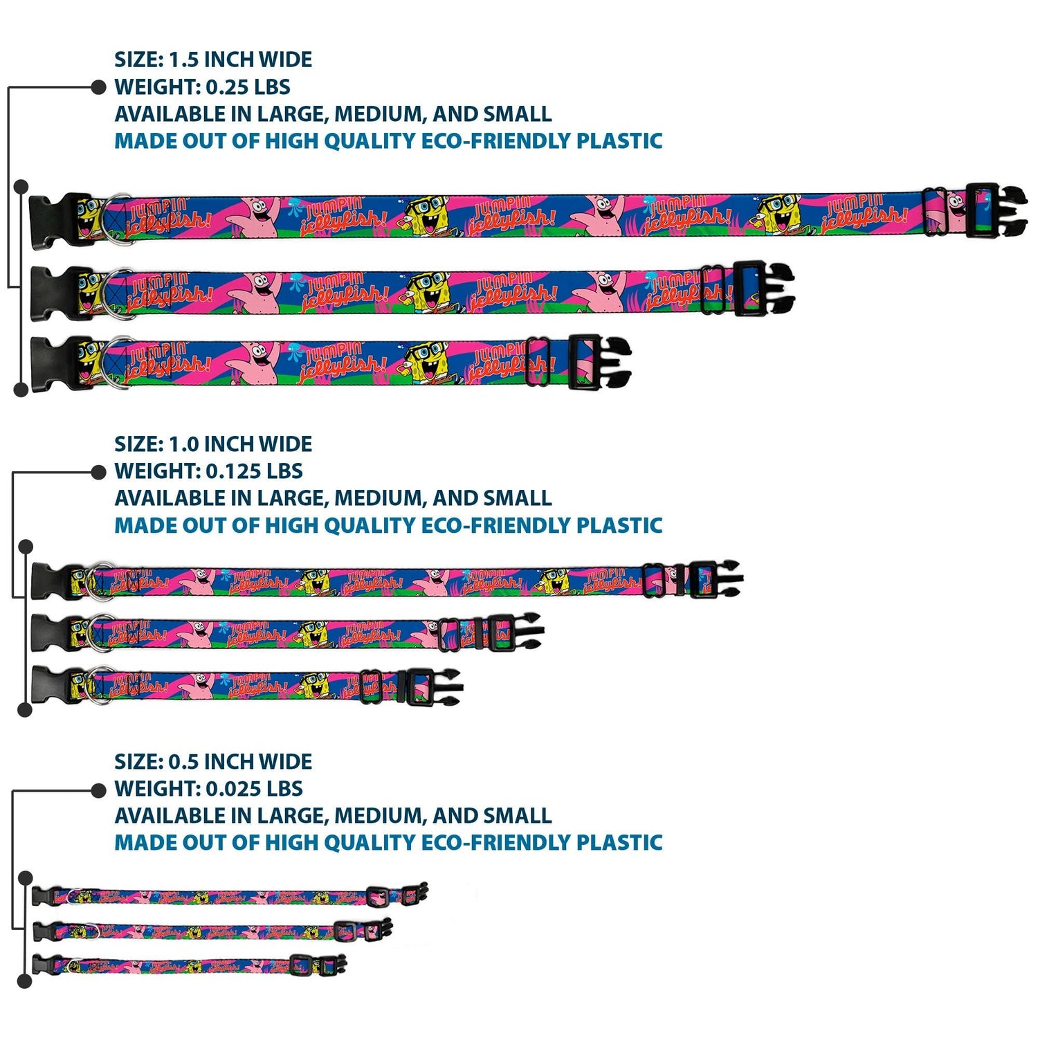 SpongeBob SquarePants Dog Collar Nerd SpongeBob & Patrick Starfish Running JUMPIN' JELLYFISH! Plastic Clip Multi Color/Red - Paramount Shop