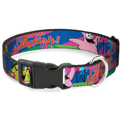 SpongeBob SquarePants Dog Collar Nerd SpongeBob & Patrick Starfish Running JUMPIN' JELLYFISH! Plastic Clip Multi Color/Red - 0.5" WIDE / SMALL