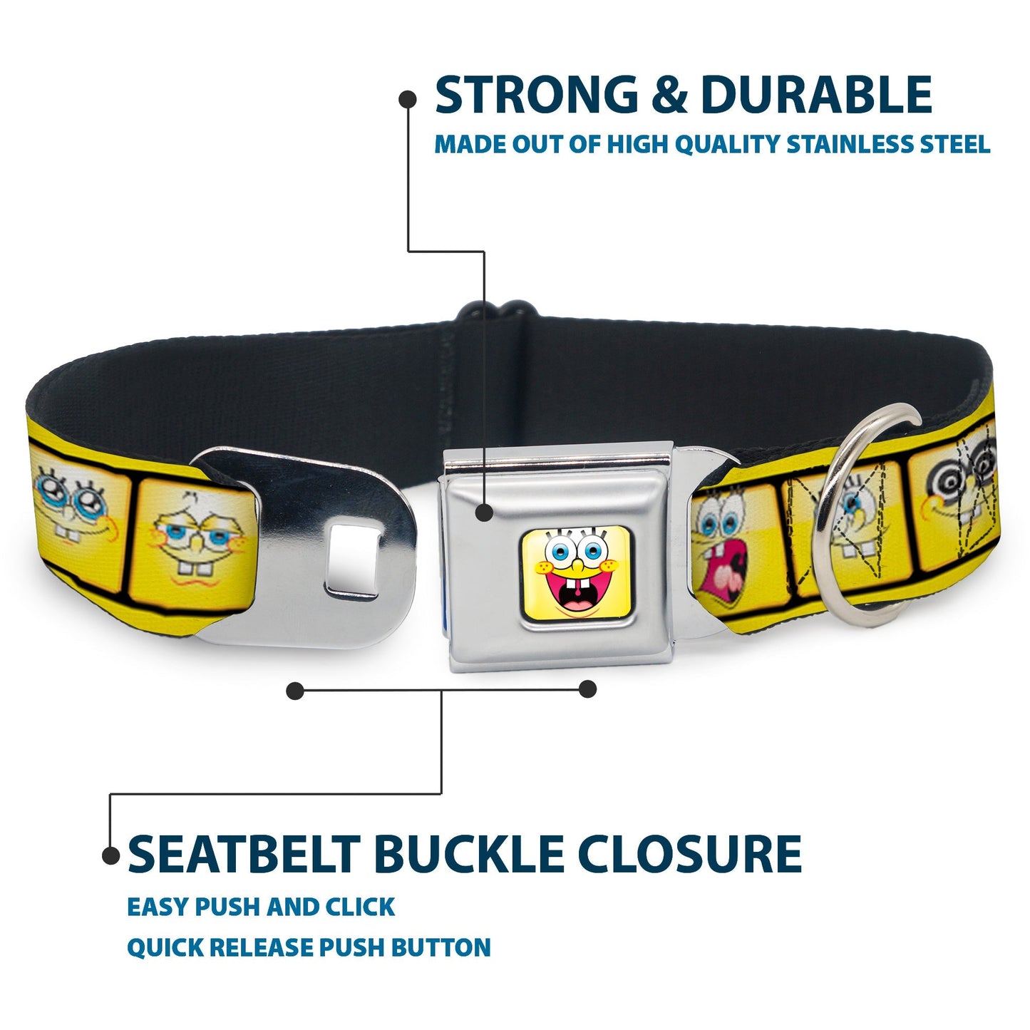 SpongeBob SquarePants Dog Collar Open Mouth Smile Seatbelt Buckle Yellow - Paramount Shop