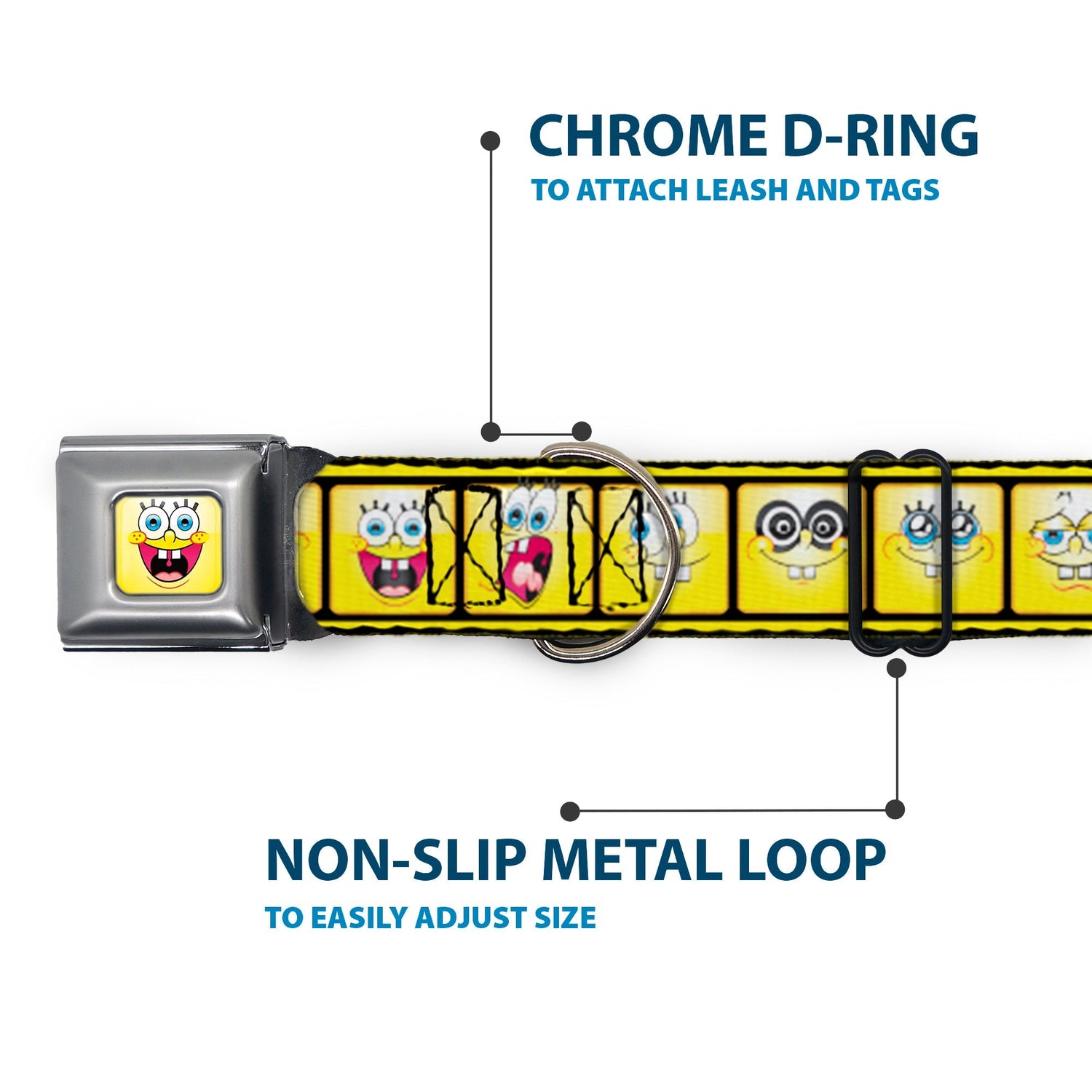 SpongeBob SquarePants Dog Collar Open Mouth Smile Seatbelt Buckle Yellow - Paramount Shop
