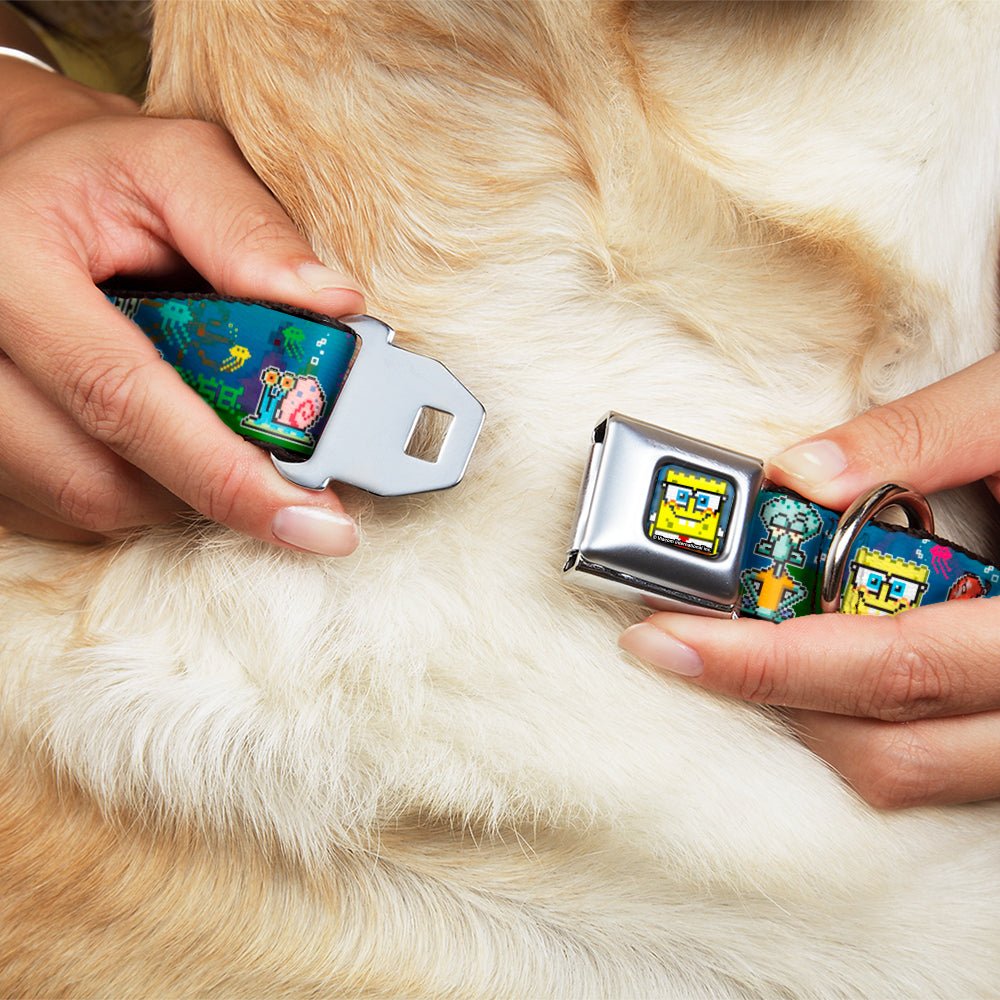 SpongeBob SquarePants Dog Collar Pixelated Nerd Pose 8 - Bit Scene Full Color Blue - Paramount Shop