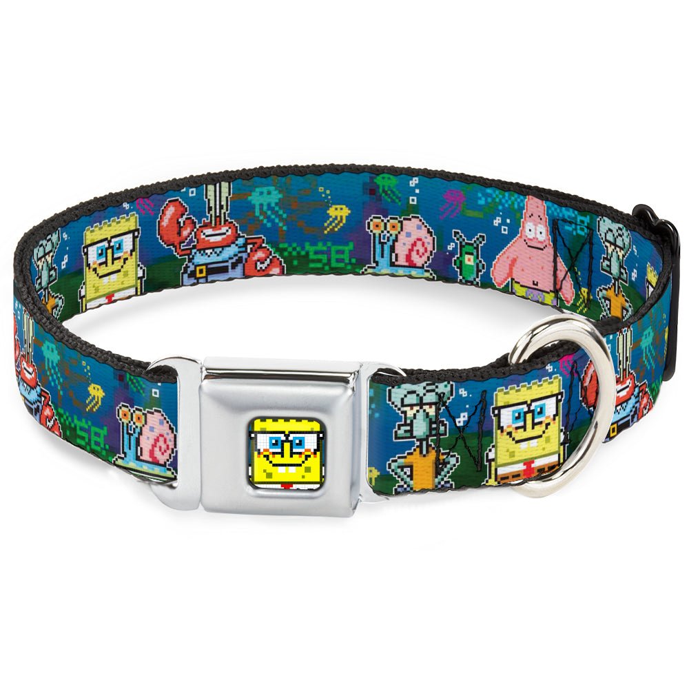 SpongeBob SquarePants Dog Collar Pixelated Nerd Pose 8 - Bit Scene Full Color Blue - Paramount Shop